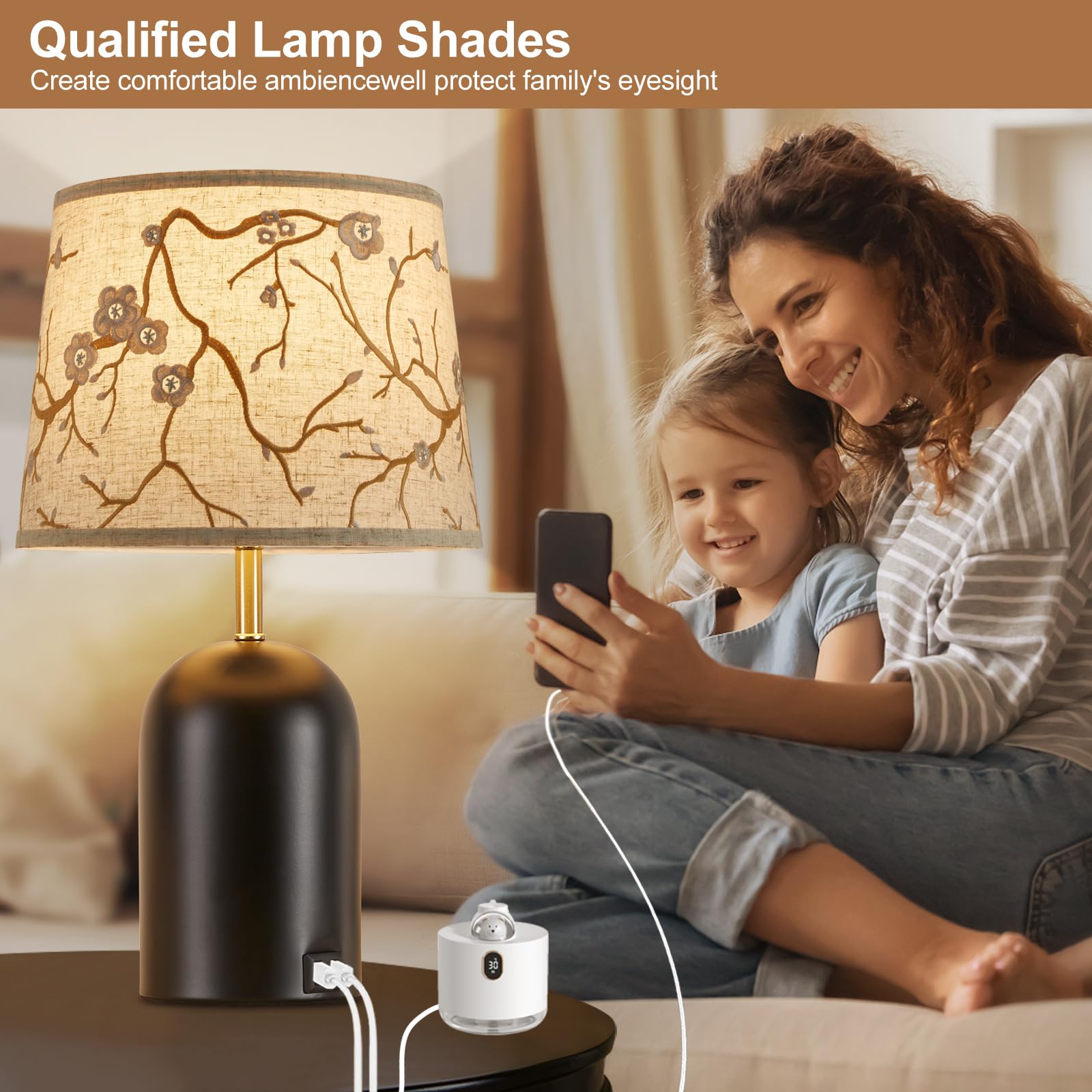 Lampshades Set Of 2 For Table Floor Lamp, Lampshades With With Flower Design, 12.7'' Top X 12.7'' Bottom X 10'' High, Natural Li