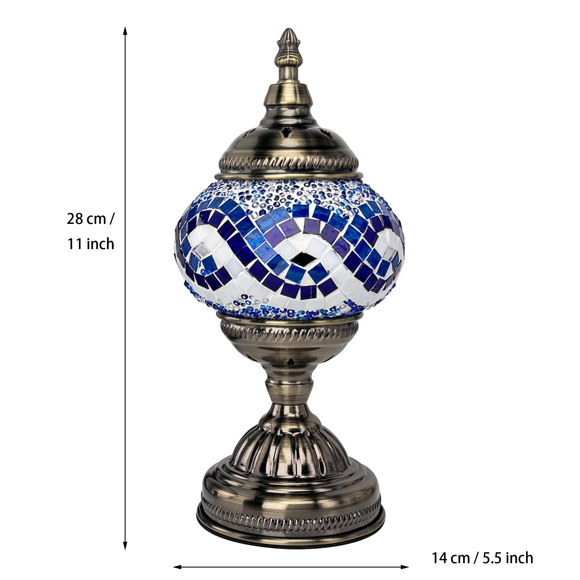 GOGERS Moroccan Table Lamp with Handmade Mosaic Glass Shade, Tiffany Style, White Multiple Blues, Model GS-HH-Y8