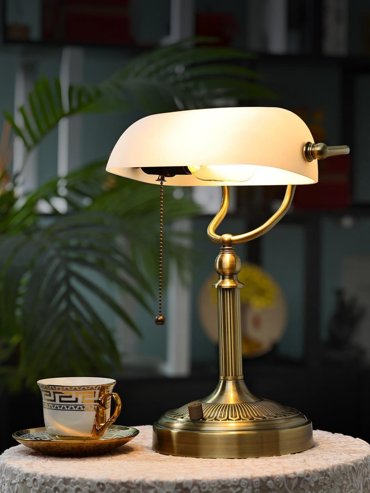 Newrays White Matted Glass Bankers Desk Lamp, Stepless Dimmable, LED Bulb Included, Model T9008
