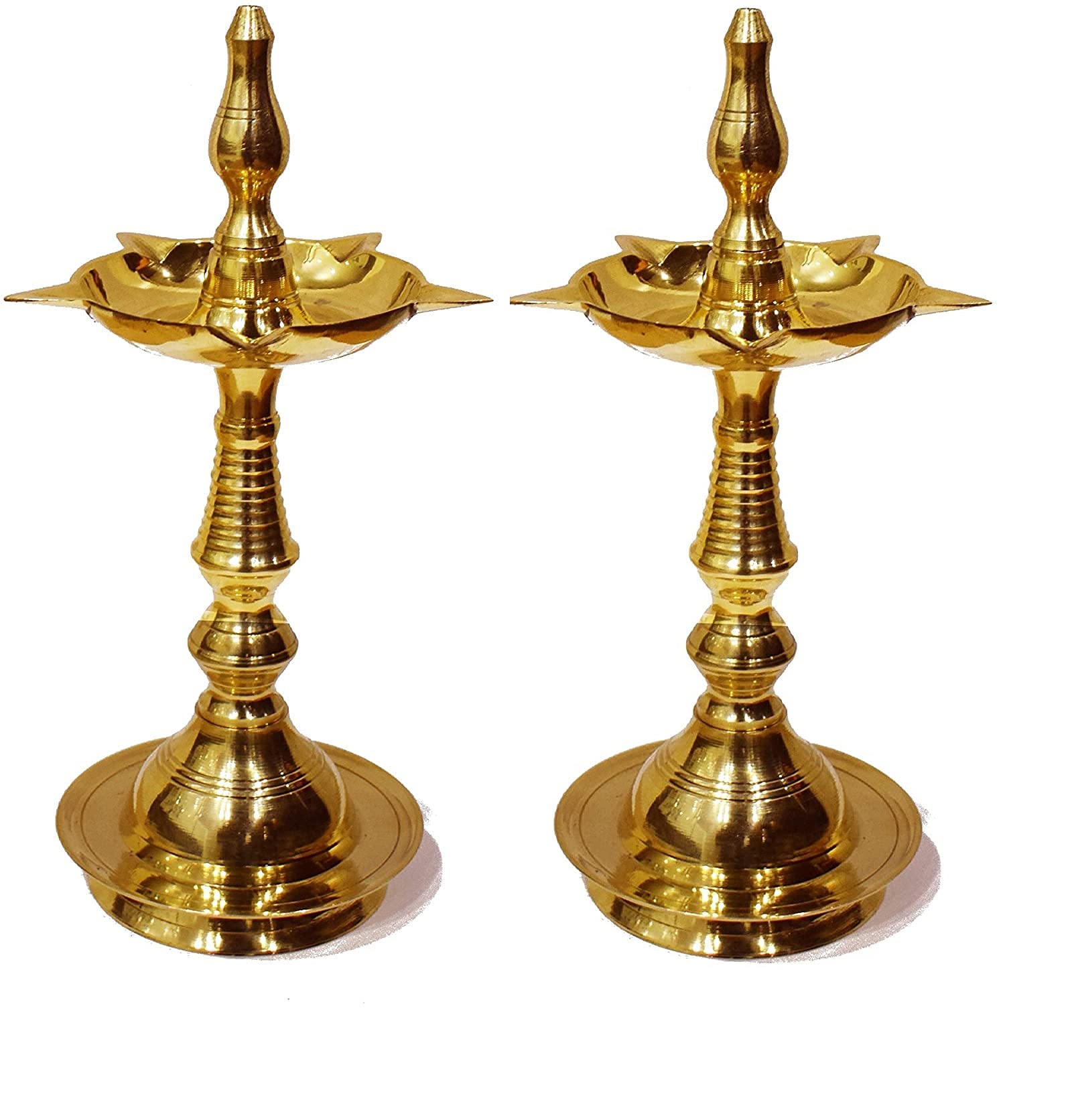 SATVIK 2 Pc Set of 13 Inch Standing Brass Metal Kerala Samai Diwali Deepak for Puja Traditional Panchmahal Pooja Deepam Diya Oil