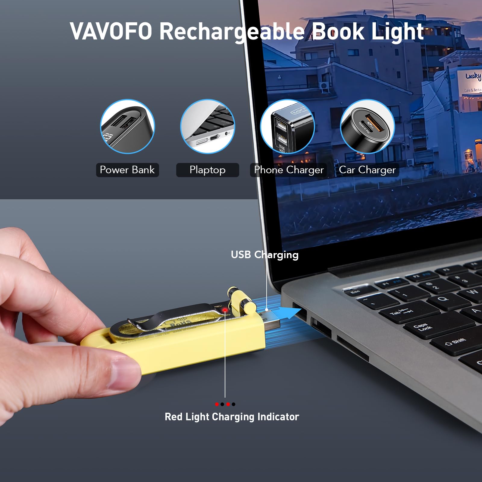 Vavofo Usb Rechargeable Book Light, Blue Light Blocking, Amber Light Clip On Bookmark Shaped Reading Light, Eye Care 6 Leds Book Light For Bookworms Reading In Bed With 9 Lighting Modes (Yellow)