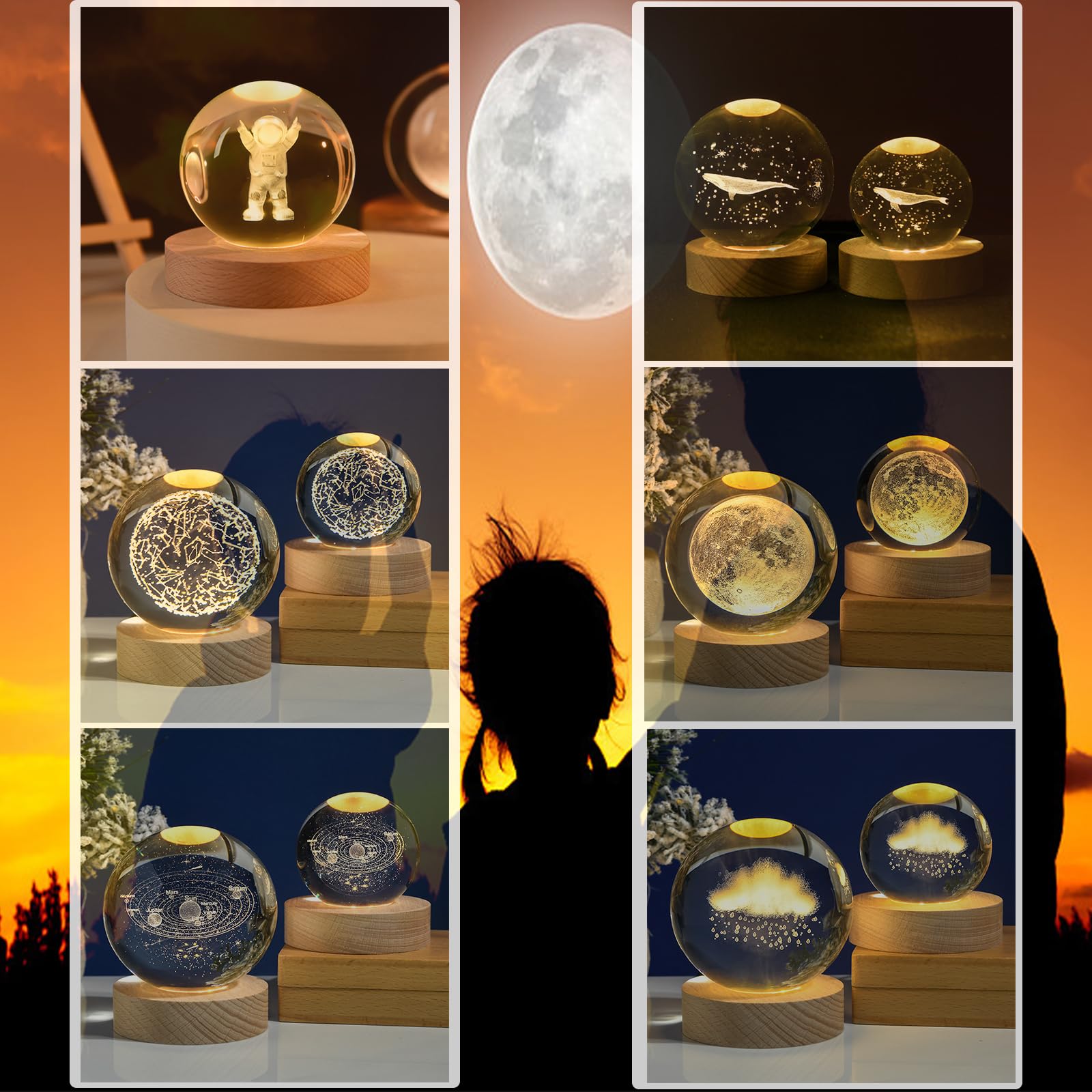 Kazetec Crystal Ball3.15 Inches(80Mm) Moon Crystal Ball Lamp 3D Large Crystal Ball  Magical Decoration Warm Light With Woodern Base Nightlight Decolamp As A Birthday Gift For Teens