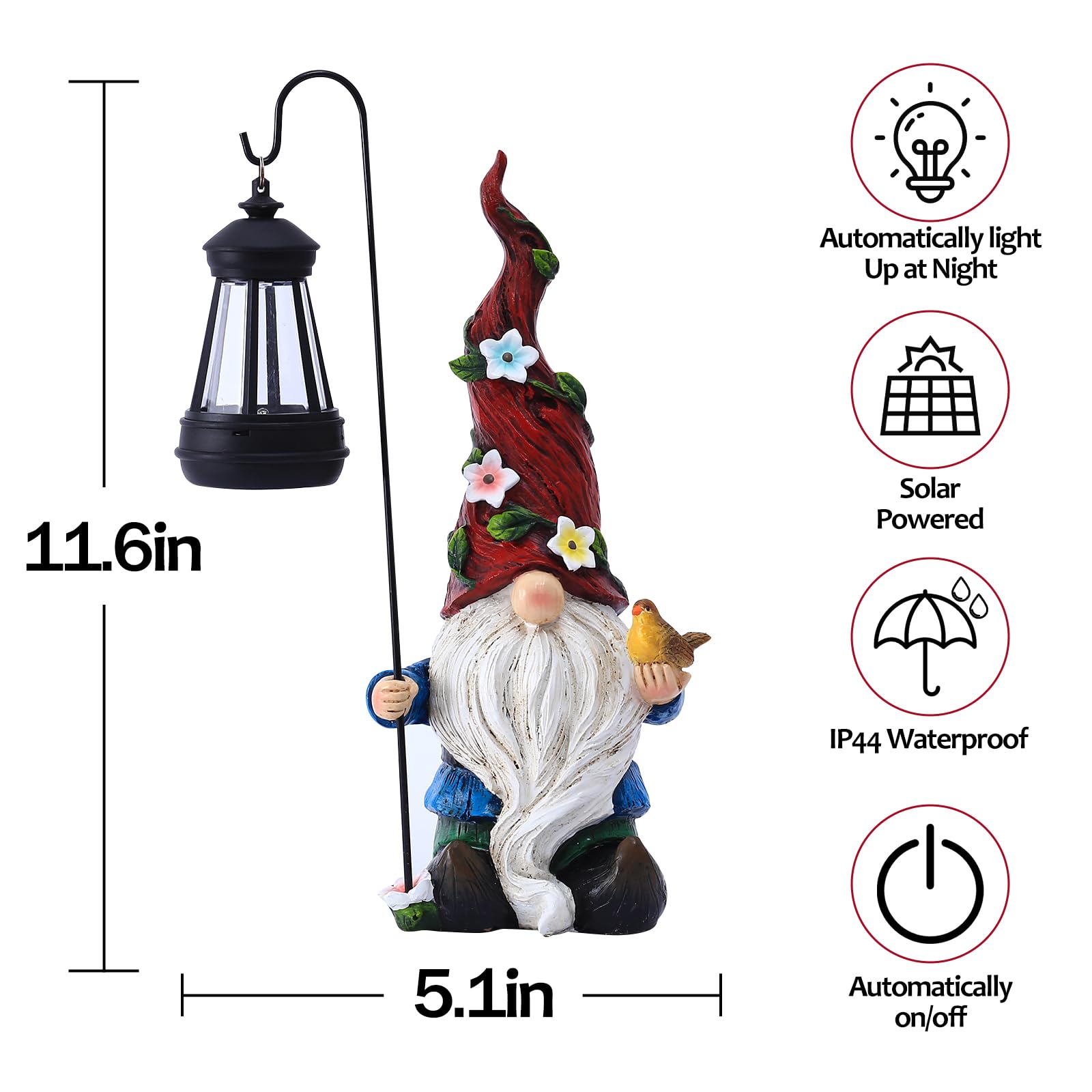 Pohabery Solar Garden Gnomes Statue With Lights - Outdoor Decor For Yard & Patio Gifts