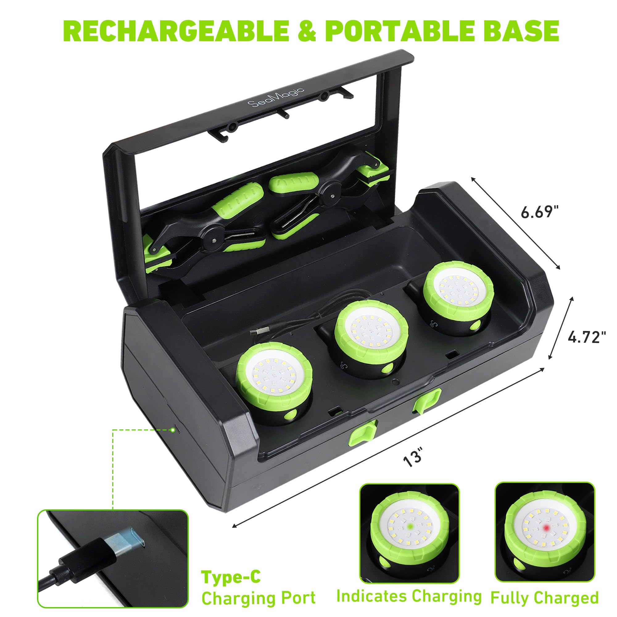 Seamagic 3-Pack Rechargeable Led Work Lights With Portable Case, 360-Degree Adjustable Spotlights With Magnetic Base, Clamp Ligh