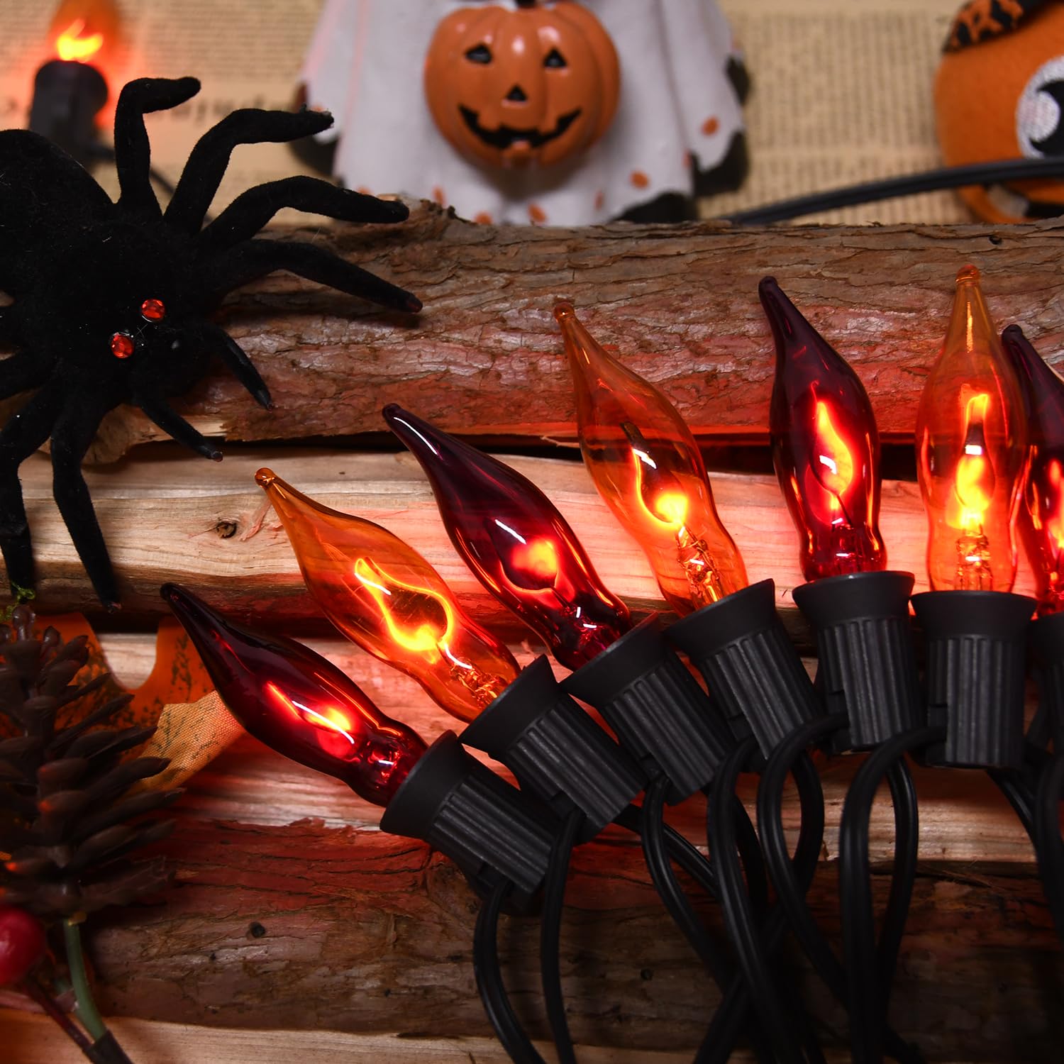 SOTOPOO Halloween Flickering Flame String Lights, 12.8Ft, Orange & Purple, C7 Retro Twinkle with 12 Bulbs, Model ULP(7)-LR(10