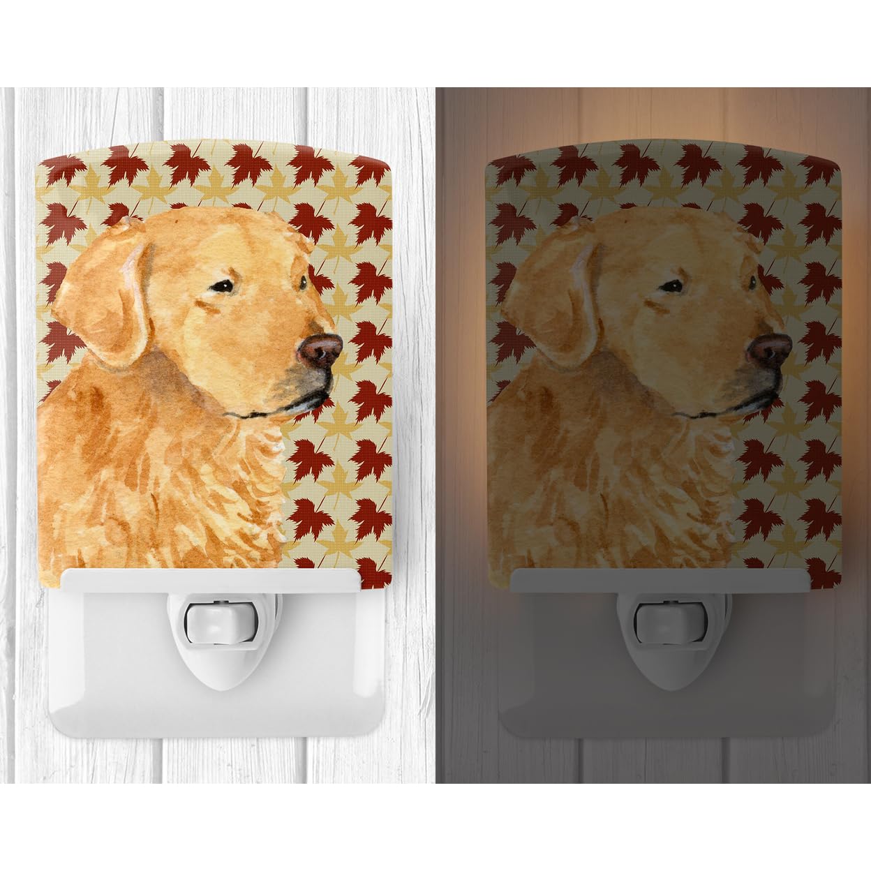 Carolines Treasures Ceramic Night Light Golden Retriever Fall Leaves, 6x4x3in, Multicolor, Model SS4380CNL, UL-Certified
