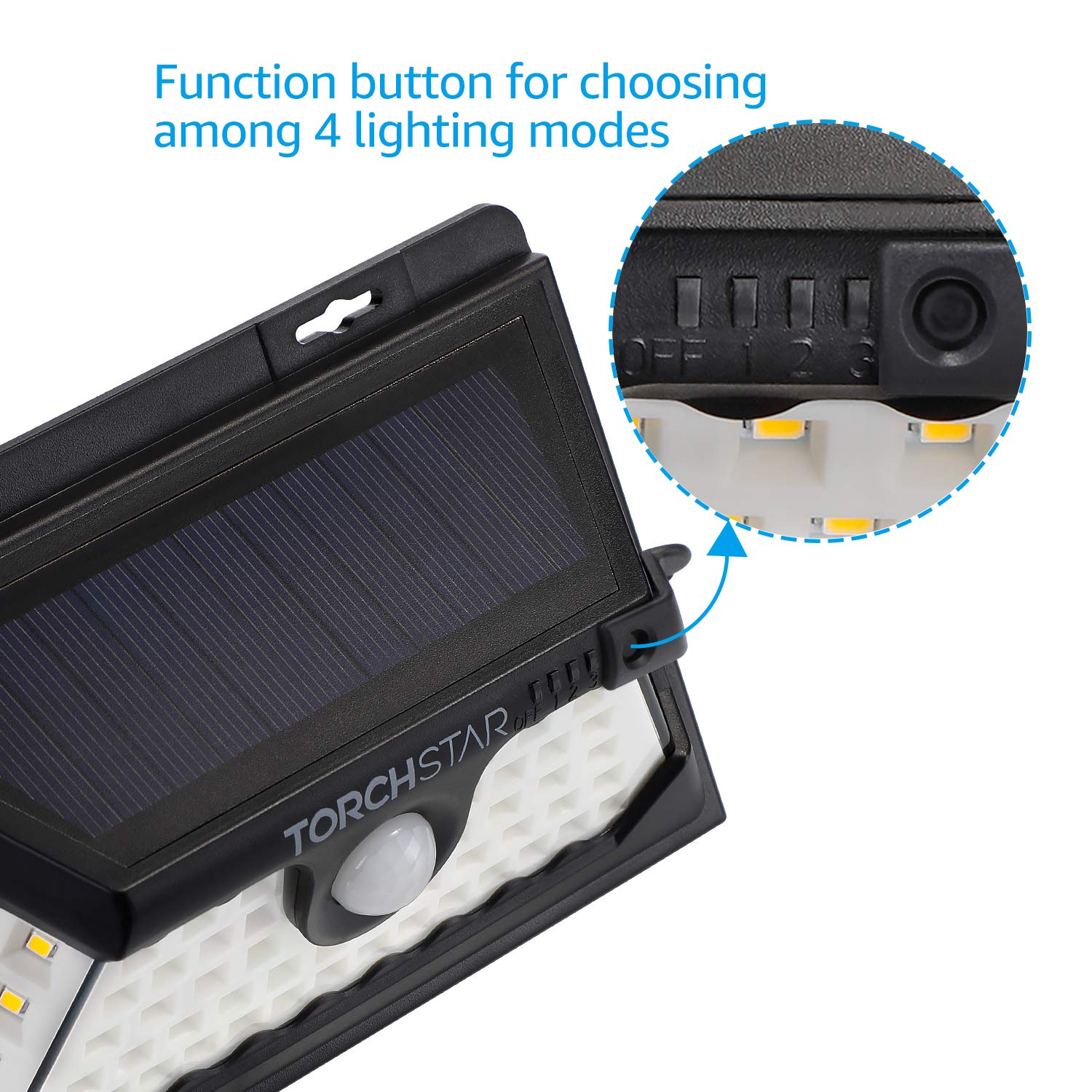 TORCHSTAR 58 LED Solar Security Light, 4 Modes, IP65 Waterproof, 2 Pack, Warm White (3000K), Model ZA1SP-6W30BLK-2