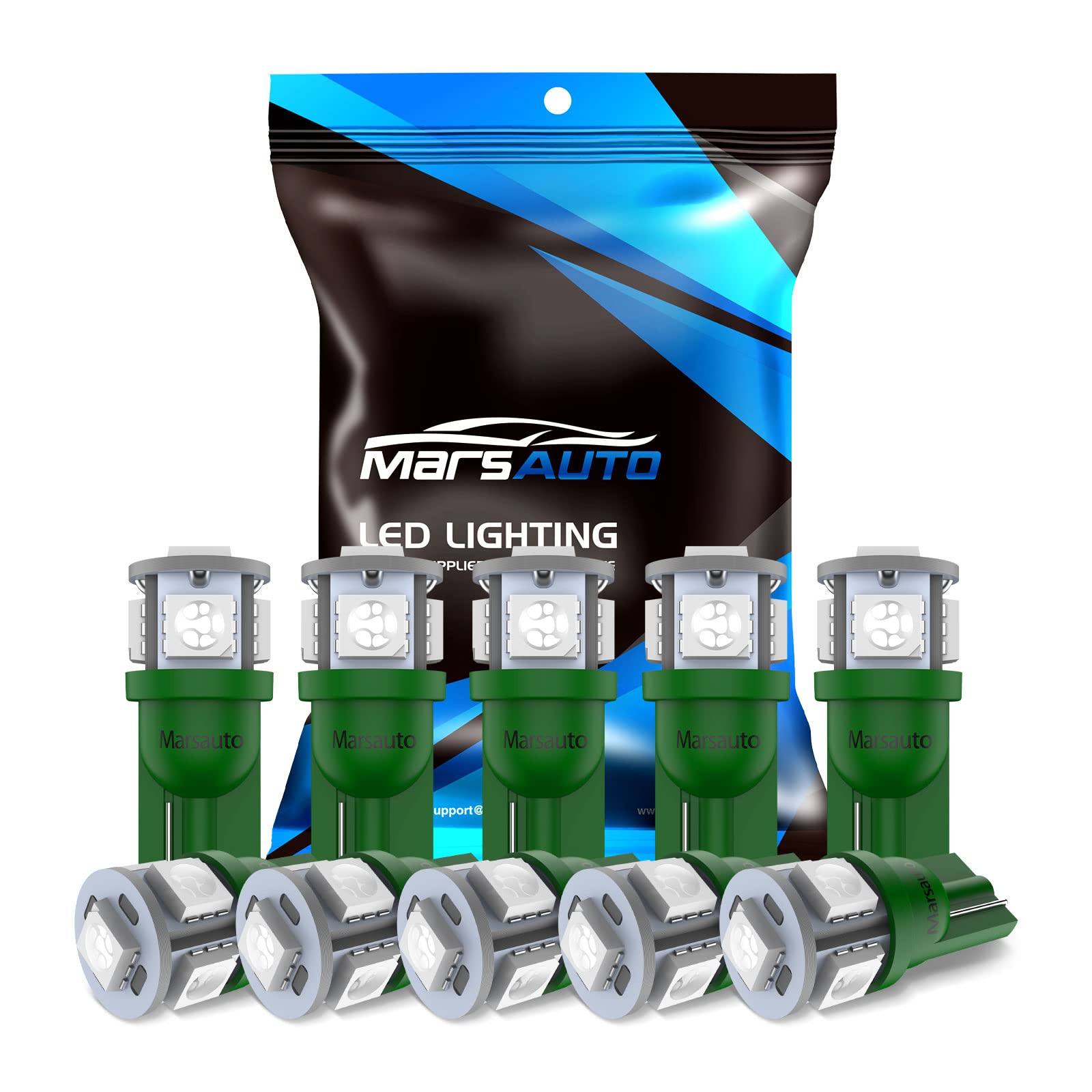 Marsauto 194 LED Light Bulb Green, 168 T10 2825 LED Replacement Bulbs for Car Dome Map Door Courtesy License Plate Lights (Pack