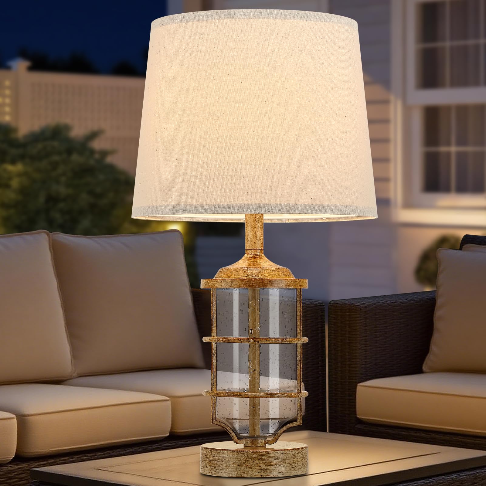 Hapcrea Outdoor Table Lamp, Farmhouse Lamp for Patio Table Decor with Cord, Rustic Table Light with Seeded Glass, 23.5 Plug-in O