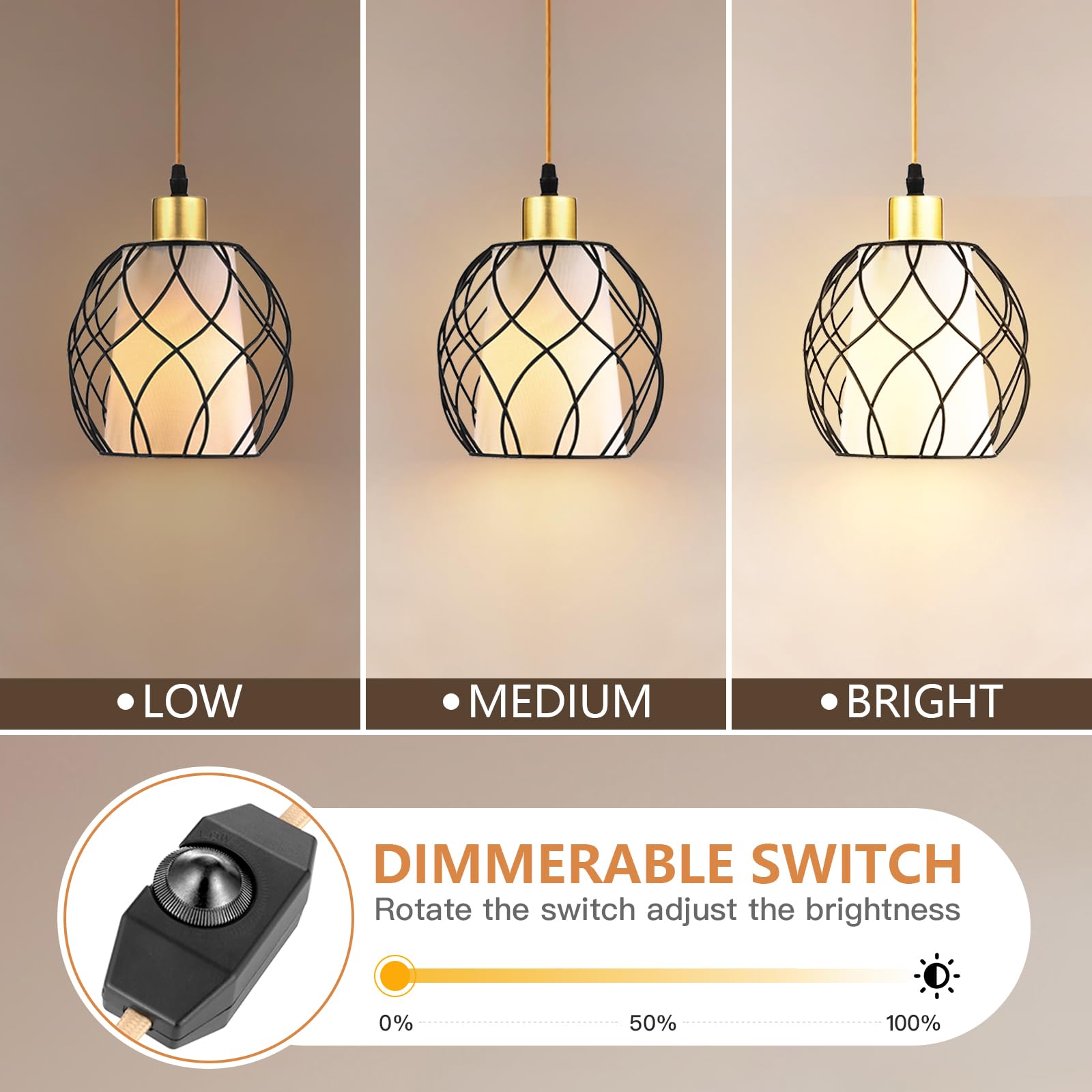 Cinkeda Black Plug-In Pendant Light, Dimmable Farmhouse Hanging Lamp With Linen Shade, Bulb Included