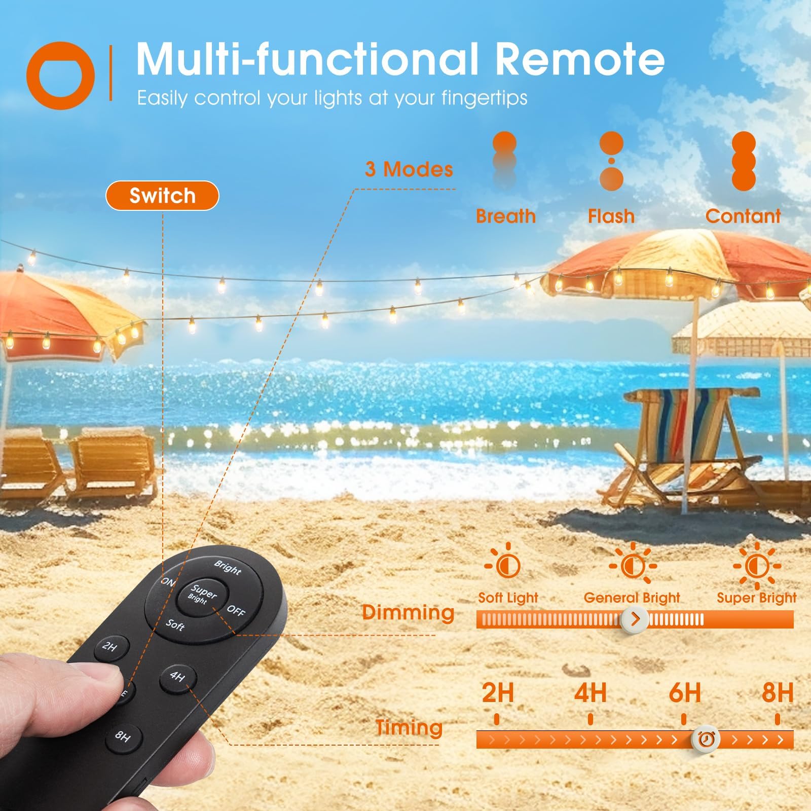 Addlon 54(48+6) Ft Solar String Lights Outdoor Waterproof With Usb Port & Remote Control Solar Patio Lights Long Last For 20+Hrs