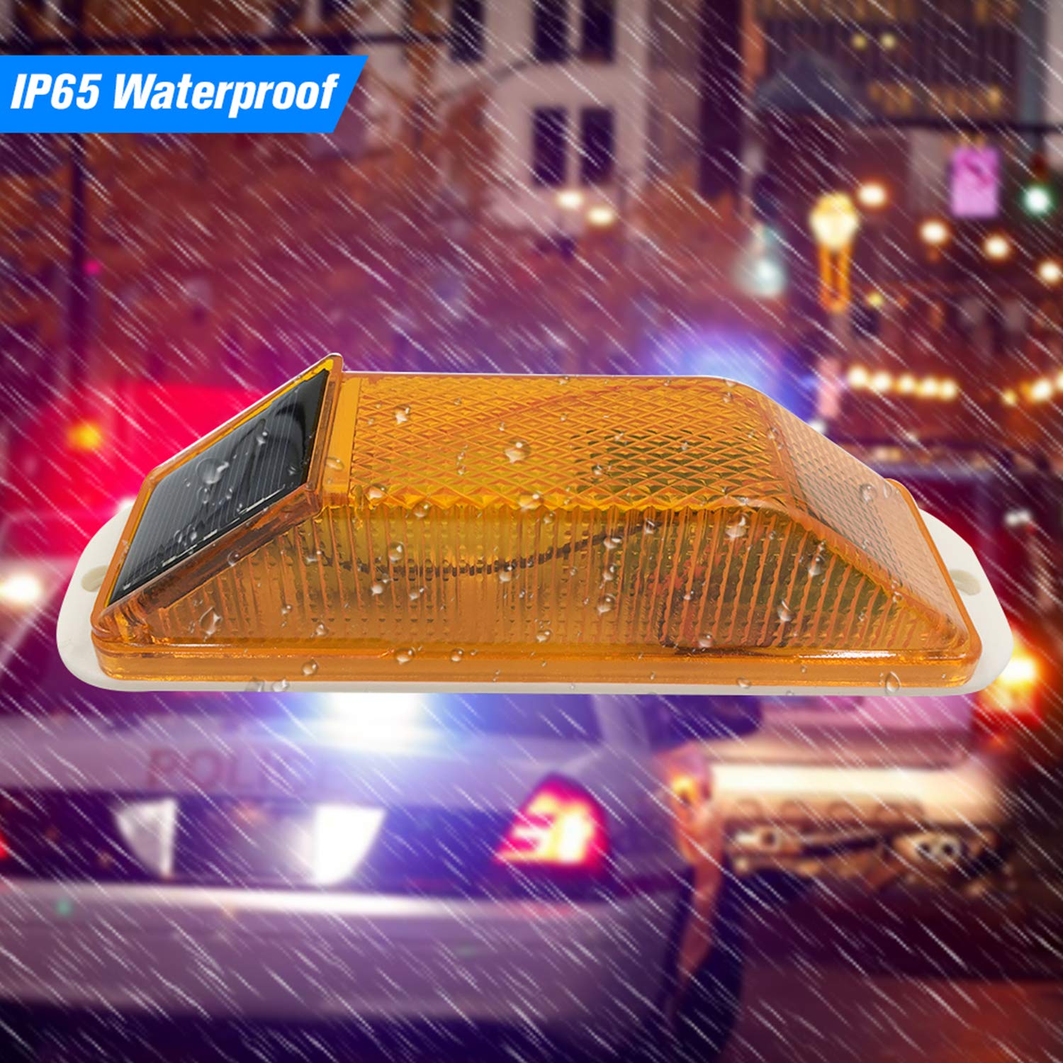 Risoon Solar Strobe Warning Light - Waterproof Led Beacon For Traffic Safety, Yellow, Ip65
