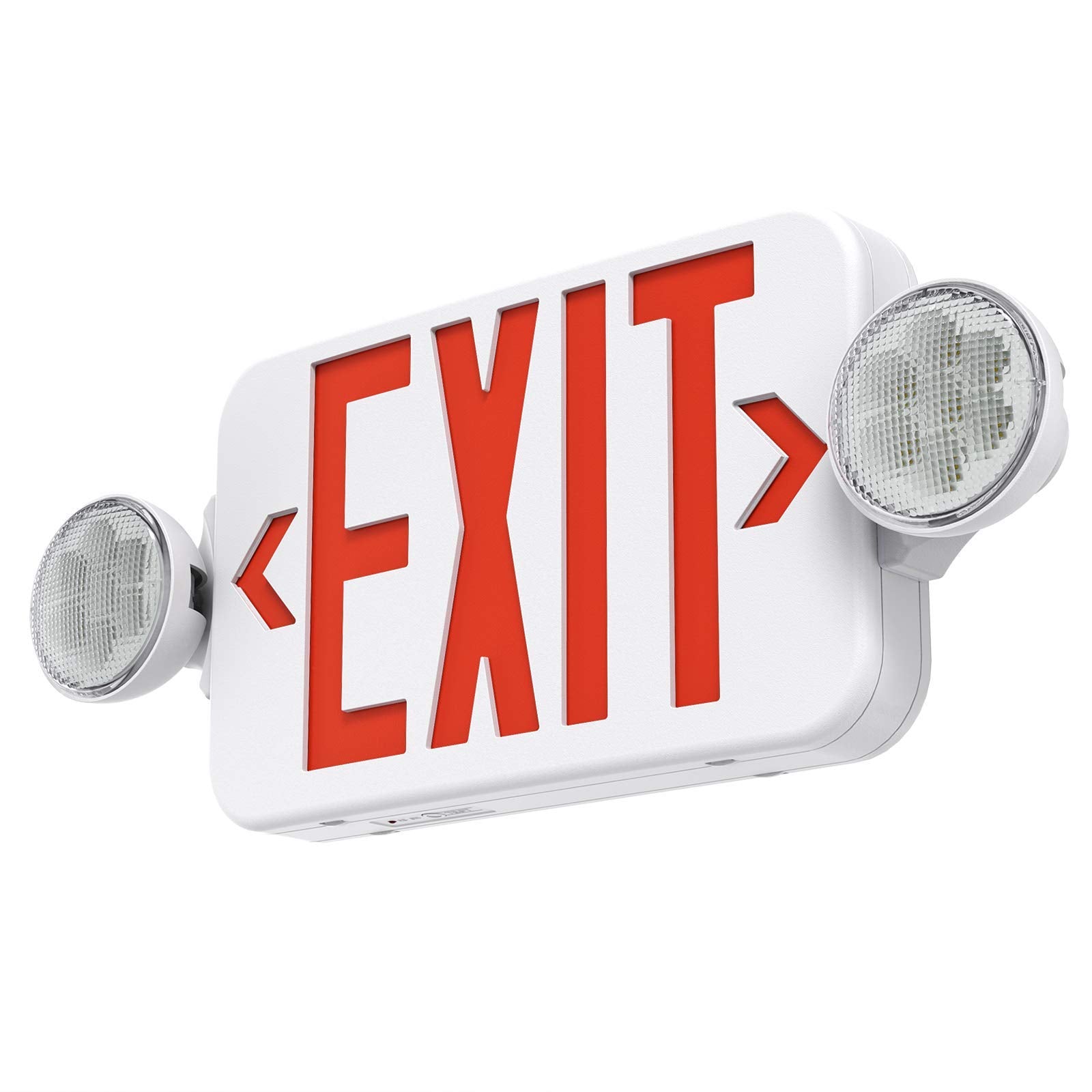 Saselux Red Led Exit Sign Emergency Light Combo Adjustable Two Head, Double Sided And Battery Backup Exit Light, Contractor Select, Ac 120/277V (1)