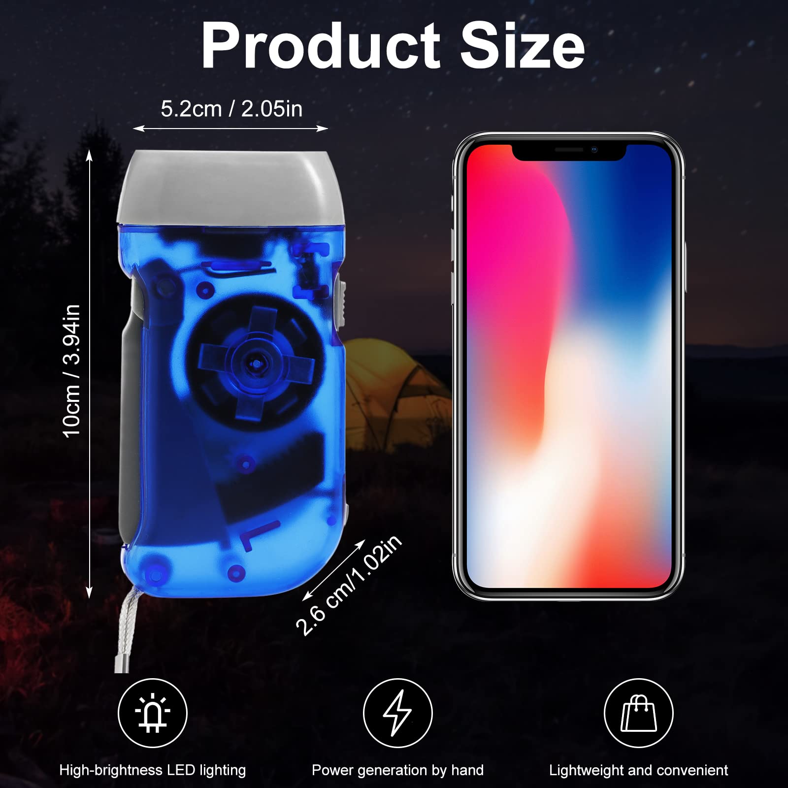 Treela 36 Pcs Hand Crank Flashlight Bulk Squeeze Wind Up Flashlight No Battery With Led Self Powered Charging Torch Dynamo For Camping Emergency Survival Christmas(Yellow, Gray, Blue, Red)