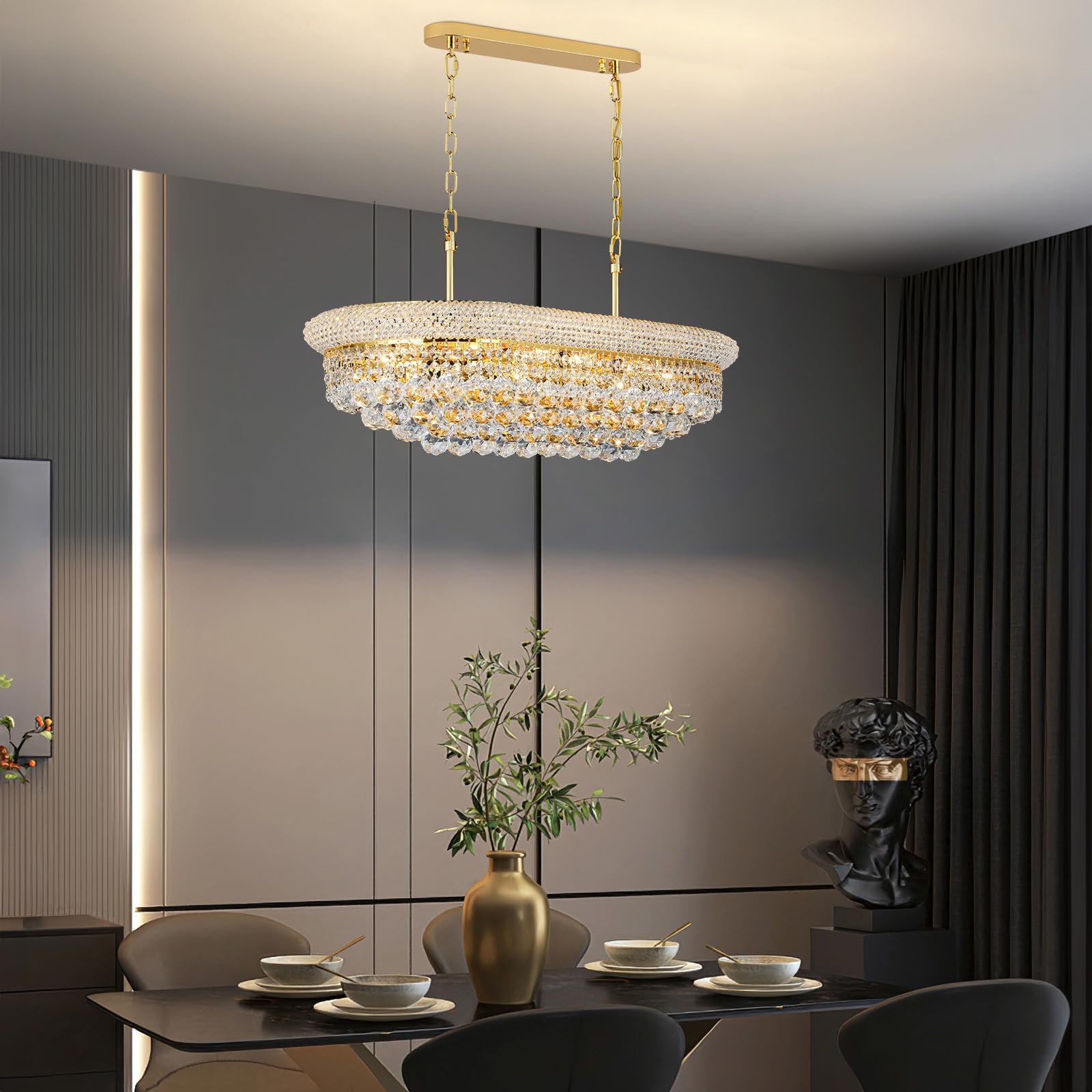 Gifarich 9-Light Crystal Chandelier, Gold Modern Lighting Fixture for Dining Room, L31" Empire Style, Model 8846-9S