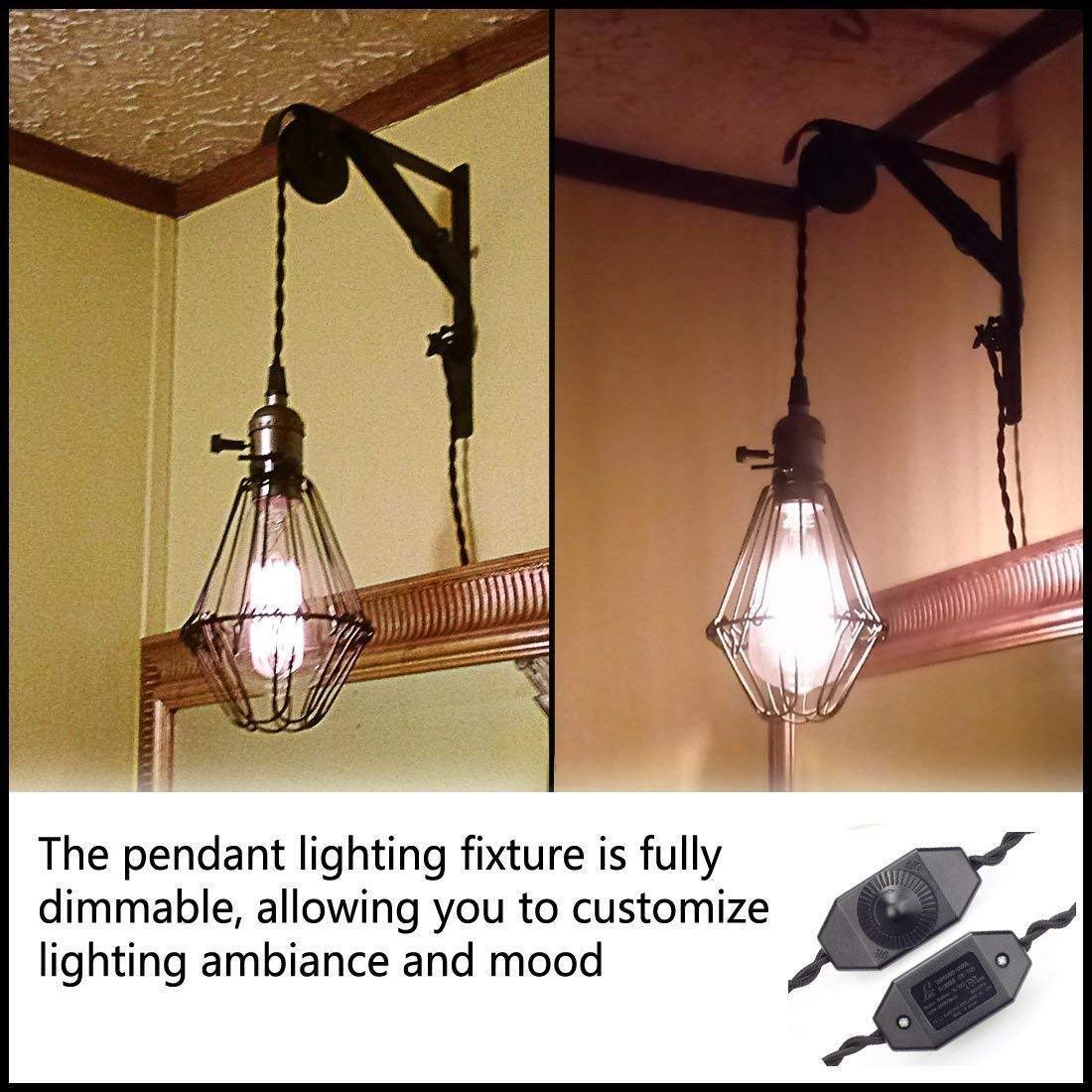 ZHMA Vintage Edison Socket Pendant Light with Dimmer, 4.5M Twisted Black Cord, Aluminum, Industrial Style
