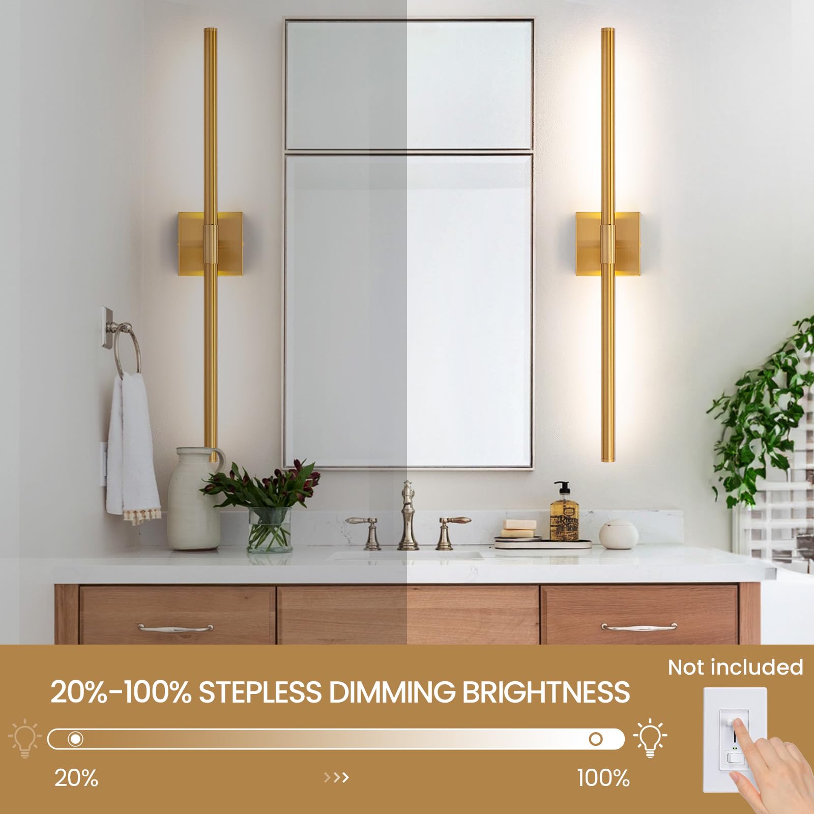 Faziyo Gold Vanity Light Fixtures For Bathroom Over Mirror 30 Inch Led Bath Sconces 4000K Morden Picture Lights For Paintings (H