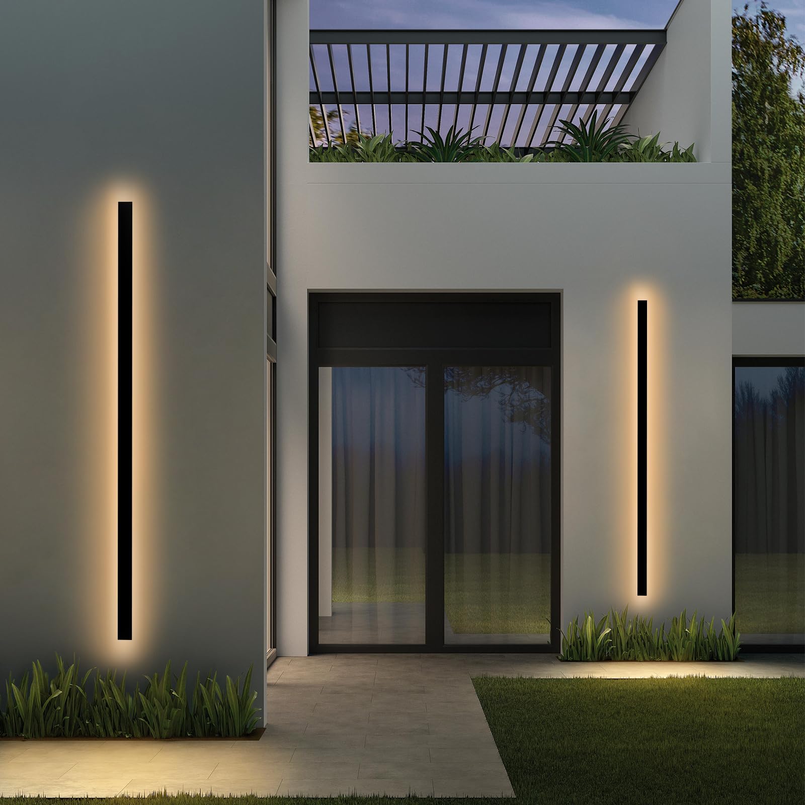 NKJORTPPL 2 Pack 92.5Inch Outdoor Wall Light for House, Modern Black LED Exterior Wall Sconce Wall Mount, IP65 Rainproof Linear 