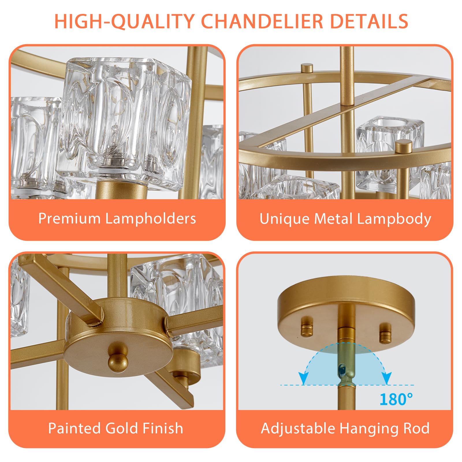 Majhoiw Modern Gold 4-Light Drum Chandelier - Farmhouse Pendant Lighting for Dining Room, Round-Gold Metal Ceiling Fixture