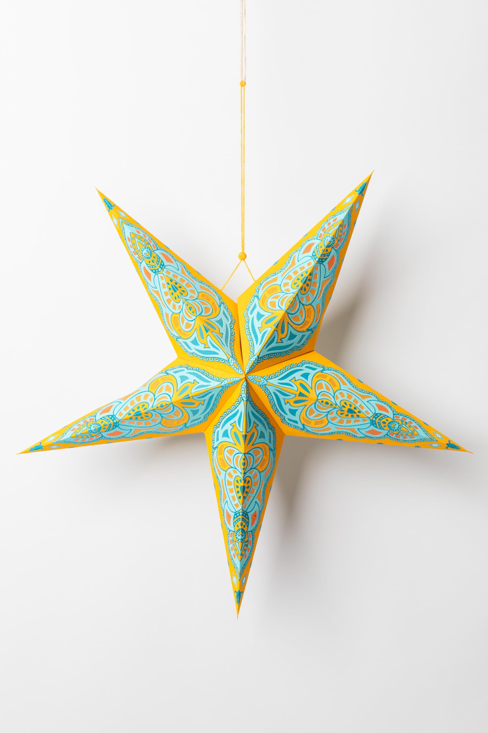 Mexicali Blues 24 inch 5 Point Paper Star Lanterns - Illuminate Your Space with Celestial Charm (Ganesh - Yellow)