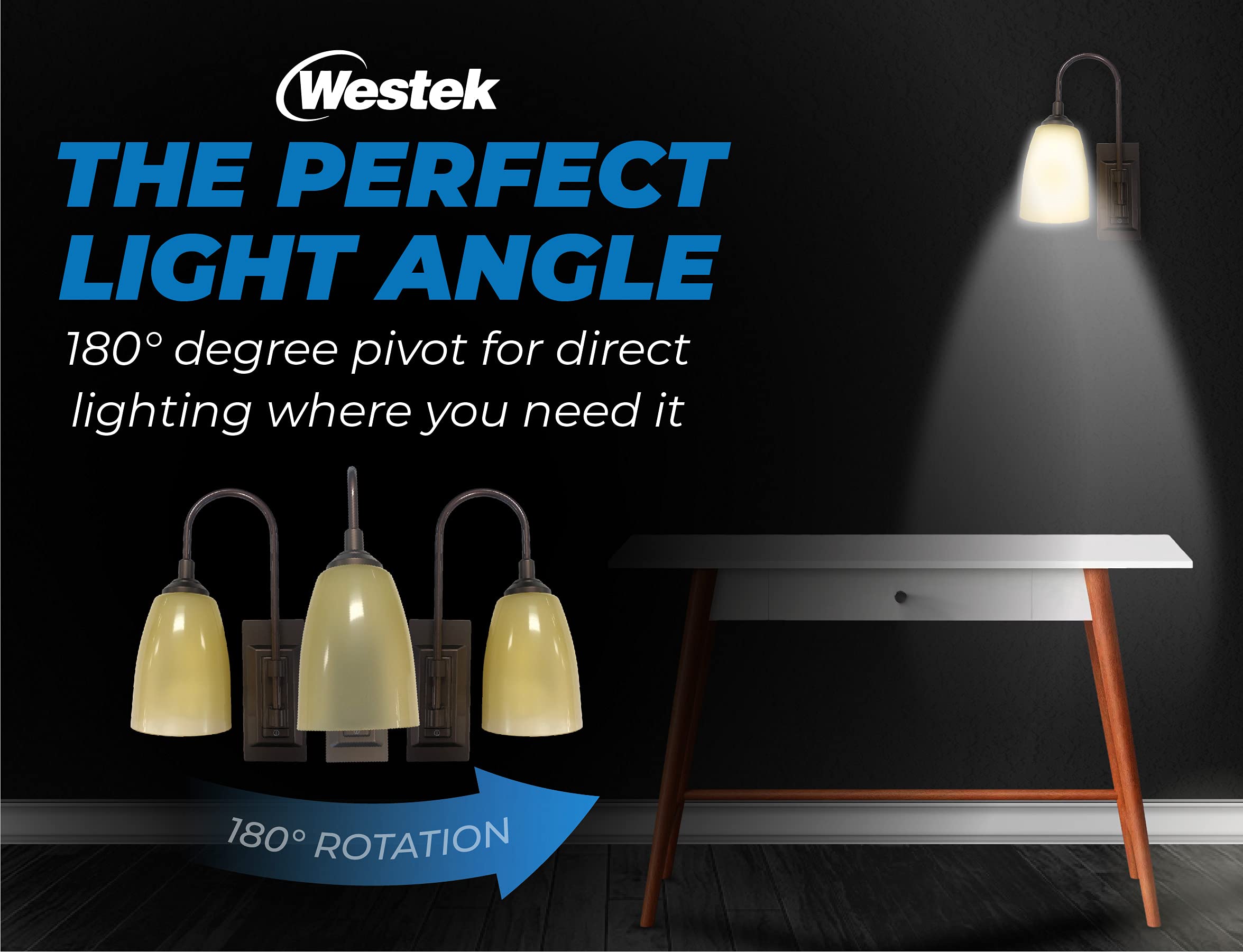 Westek LED Wall Sconce, Battery Operated, 100 Lumens, 2 Pack, Bronze Finish, Model BL-SCGN-DB2