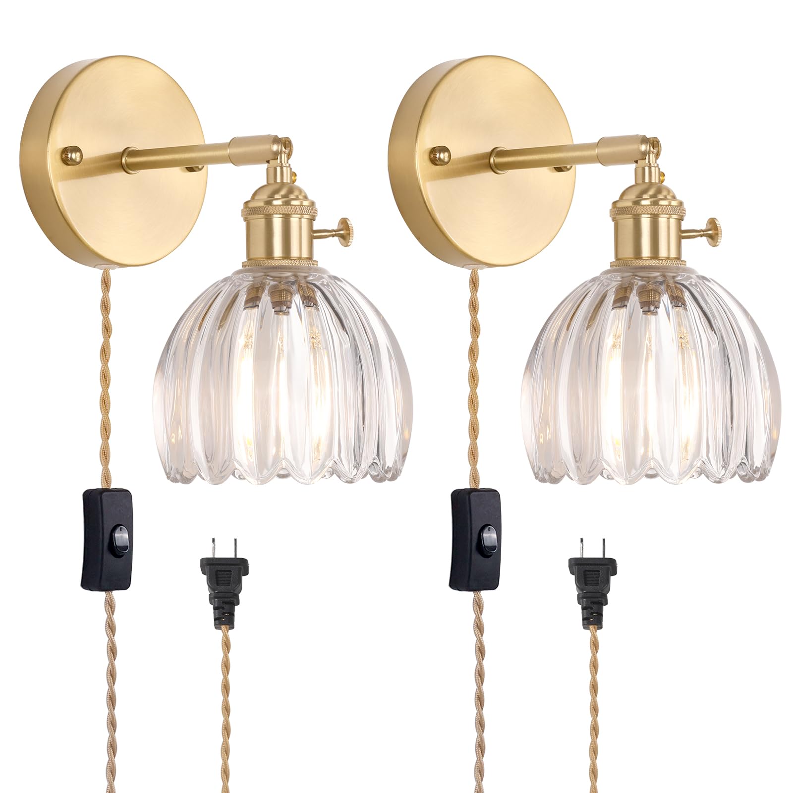 Shenmoyl Plug in Wall Sconce  Transparent Tulip Glass Lampshade Wall Light Plugin Corded for Bedside Bedroom Doorway  2 Pack