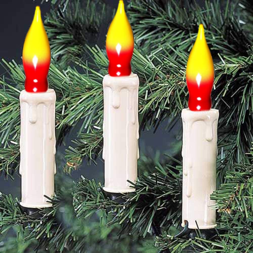 Doratale 12 Pack Flame Tip Light Bulbs, Red/Yellow, C18 7W Candelabra Base, Outdoor String Lights