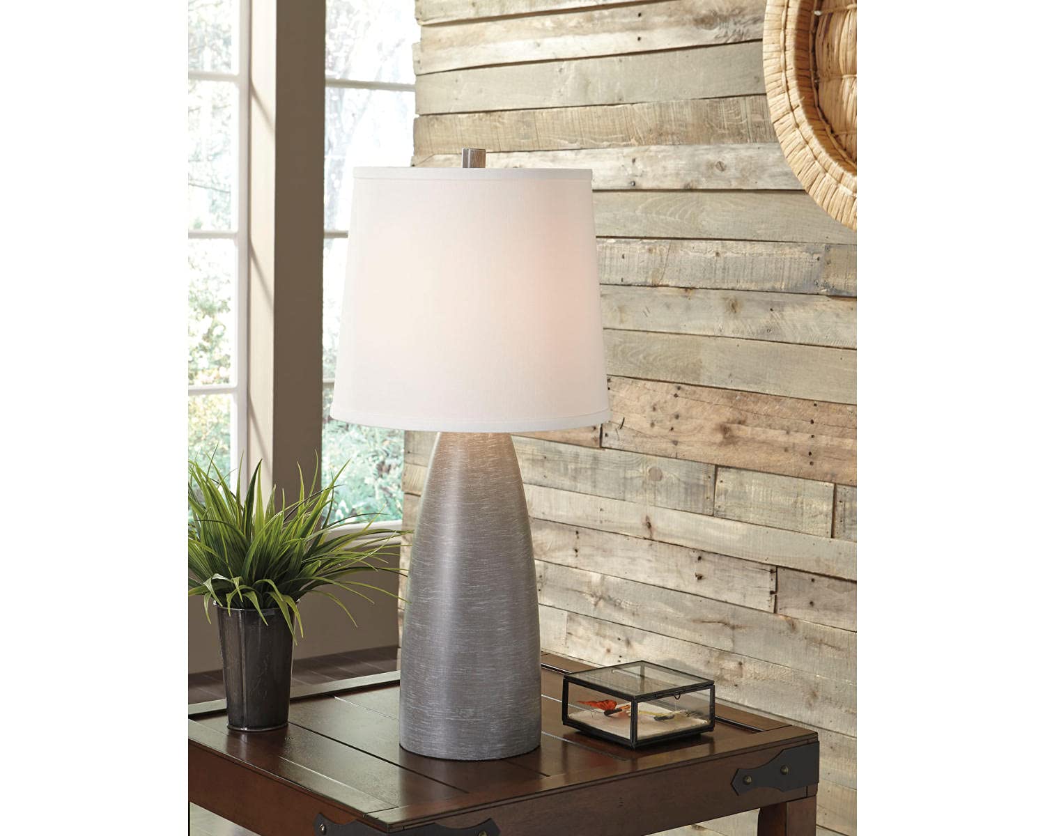 Signature Design by Ashley Shavontae Table Lamp Set, 27.5in, Wood, Gray, Model L243004, 2 Count