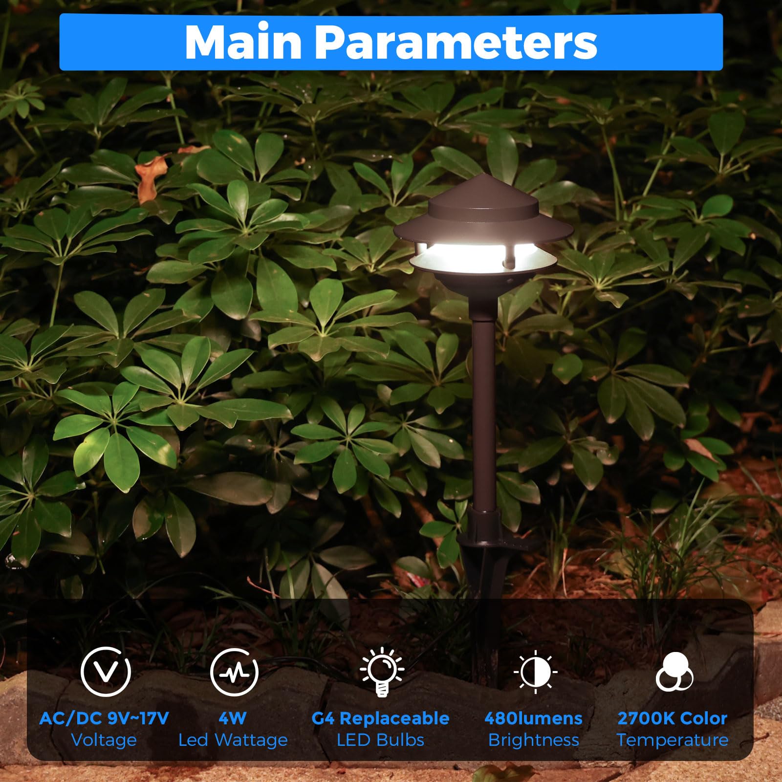 Gardencoin Low Voltage Landscape Pathway Lights, 12V LED, Aluminum, Bronze, 6-Pack, 4W G4 Bulb, 2-Tier Lantern, Model APC-930