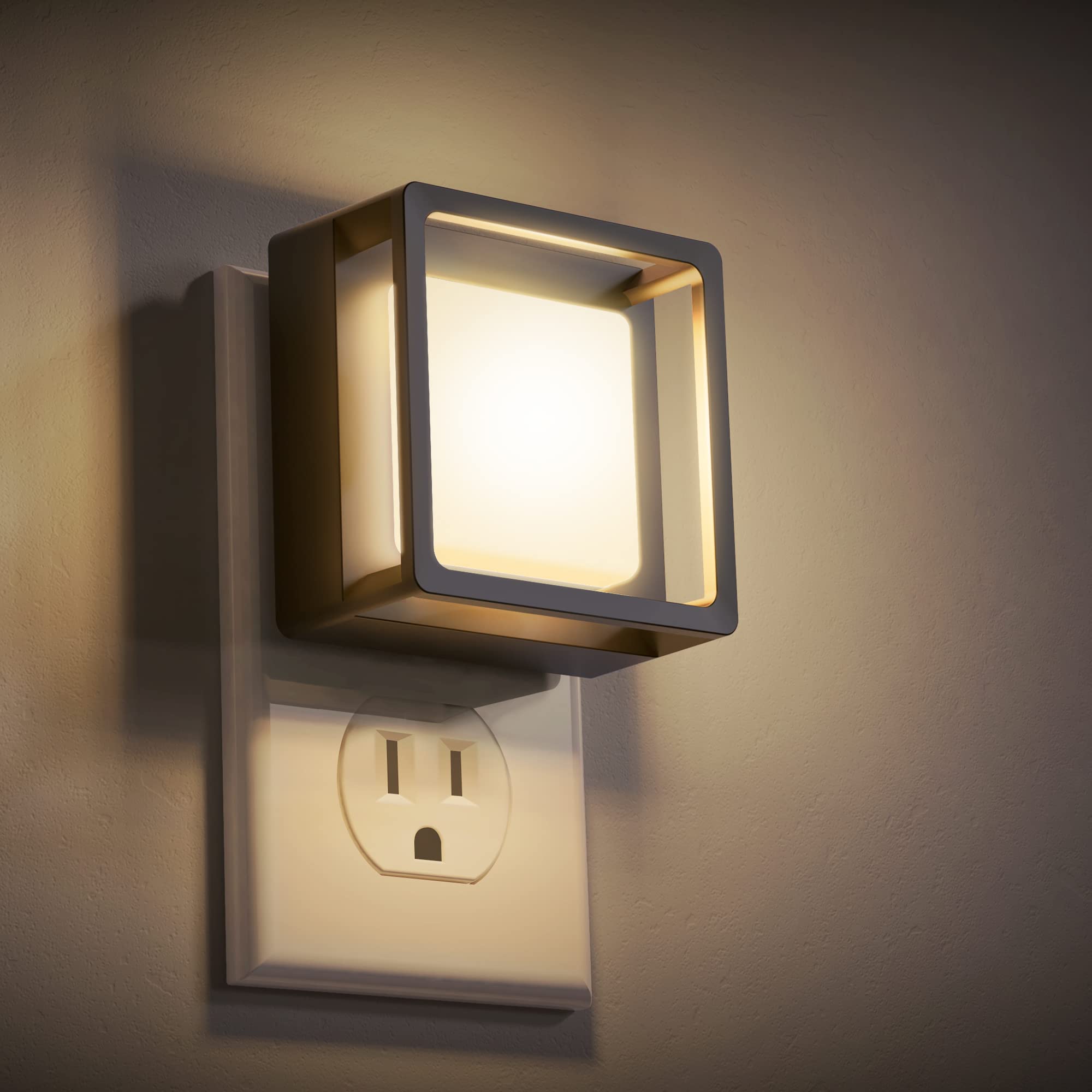 DORESshop Night Light 3000K LED Plug-in, Adjustable Brightness, 2 Pack, Soft White-Gold Cover