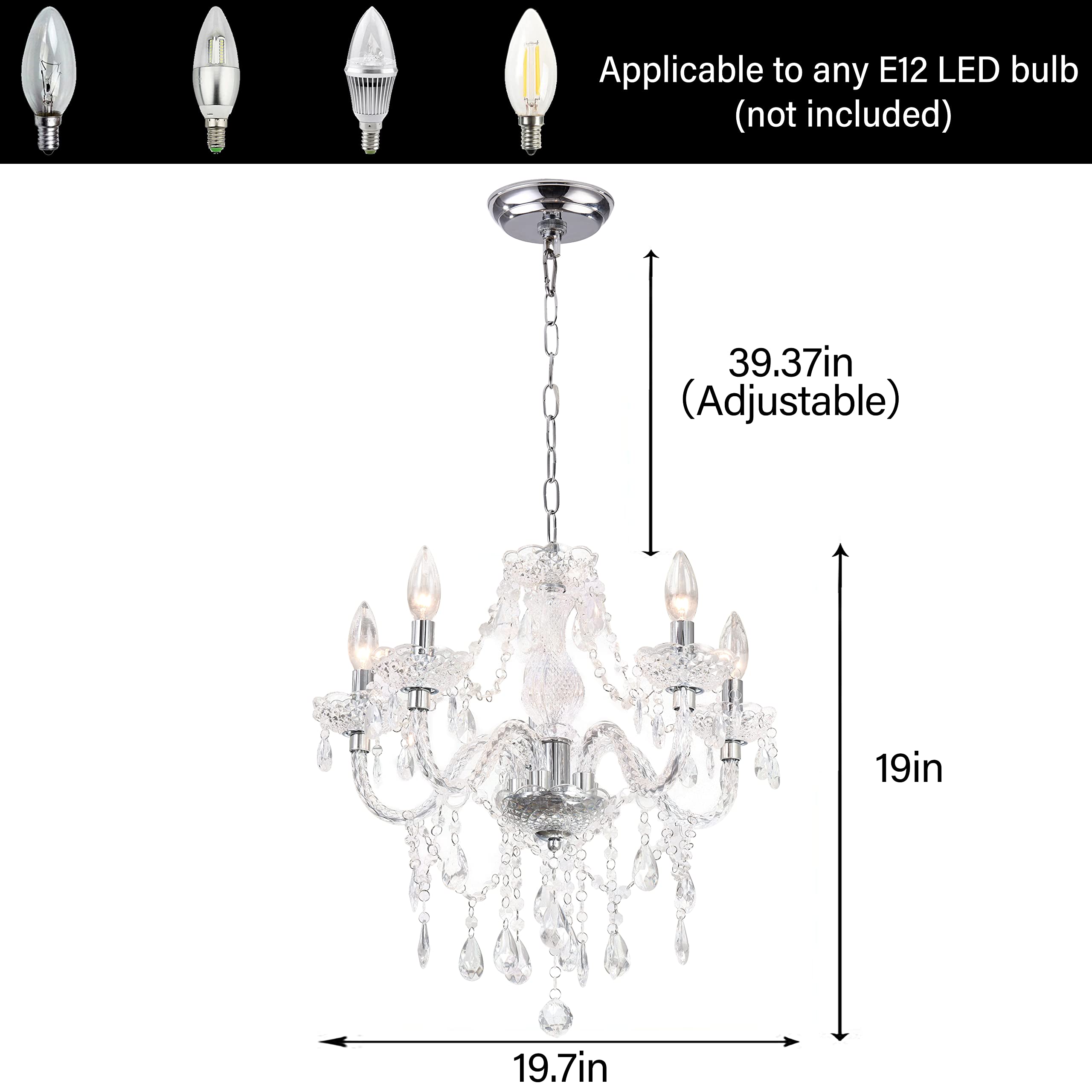 PAPAYA 5-Light Crystal Chandelier Modern Pendant Ceiling Fixture, Clear-5, Acrylic Crystals & Beads, Ideal for Girls Room, Living Room, Kitchen Island