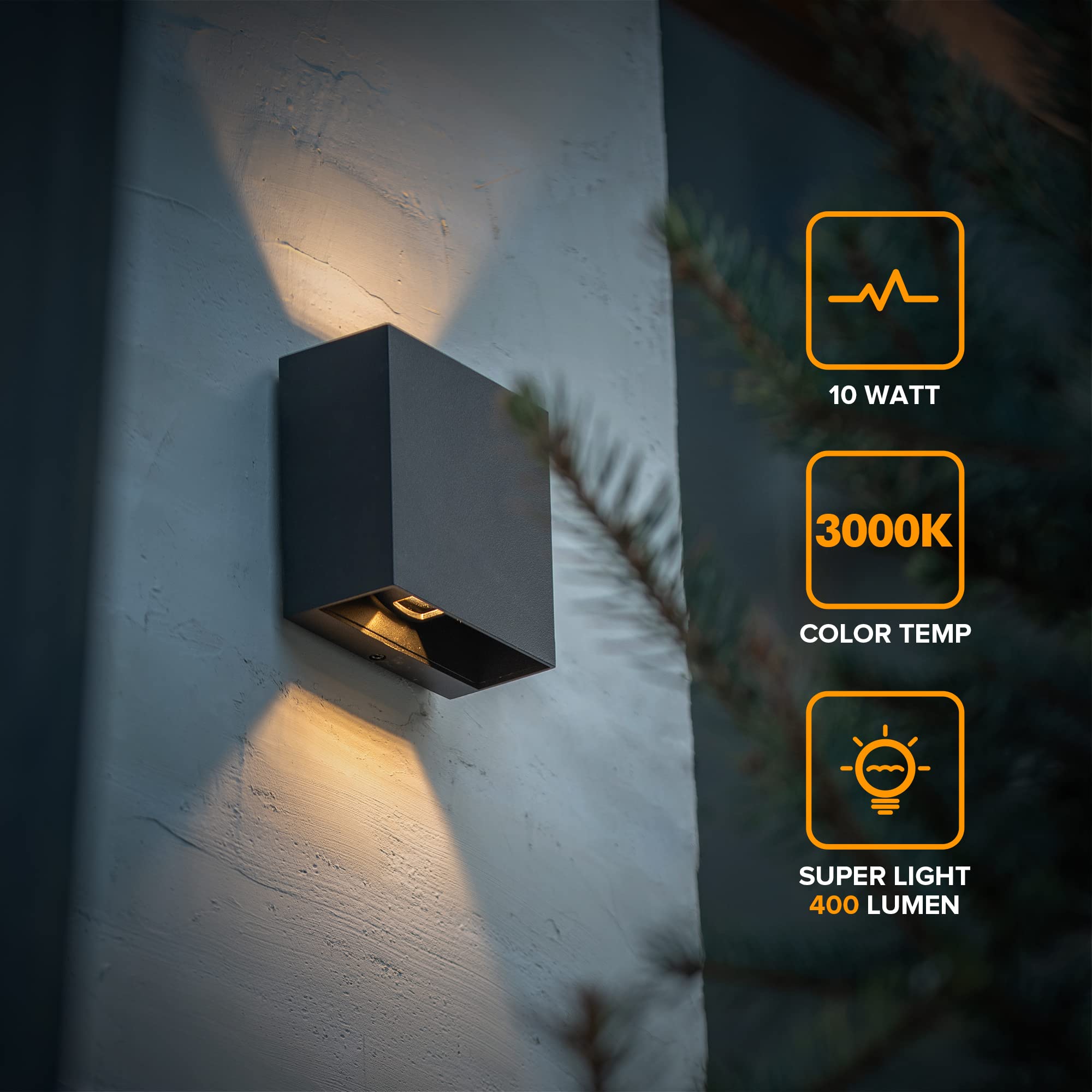 Lutec 2-Pack Led Up & Down Modern Wall Lamp, Aluminum Anti-Rust Outdoor Indoor Wall Sconce, 10W 3000K Warm White, Adjustable Ext