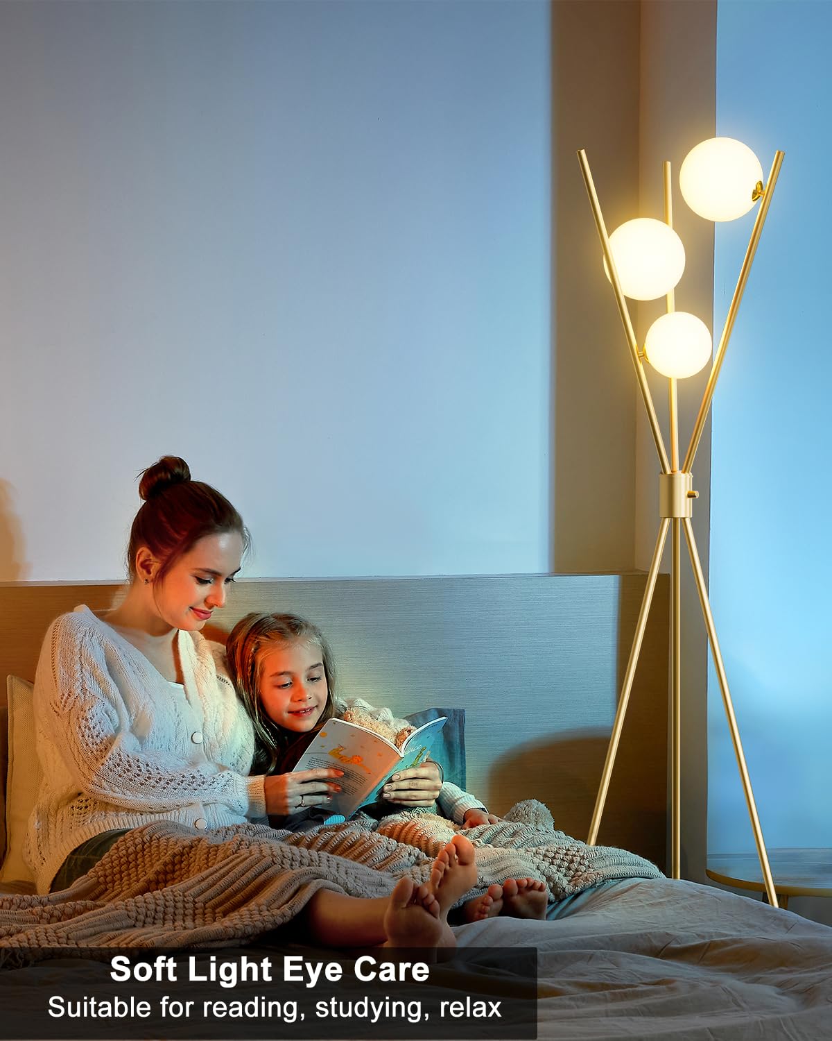 Lightdot Tripod Floor Lamp Stepless Dimmable Globe Modern Floor Lamp Gold Standing Lamps With 3Pcs 3000K G9 Bulbs Stable Base Mi