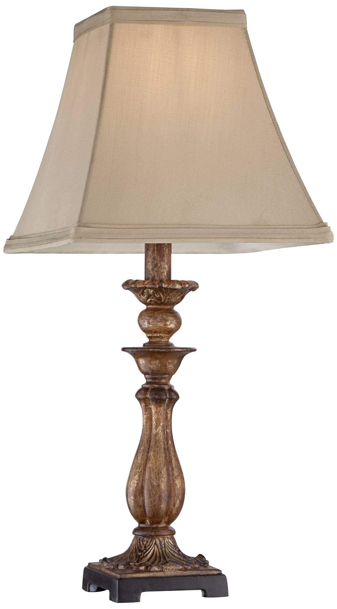 Regency Hill Accent Table Lamp, 18" High, Rustic Cottage Style, Antique Distressed Light Bronze, Brown Square Shade, Model 4T399