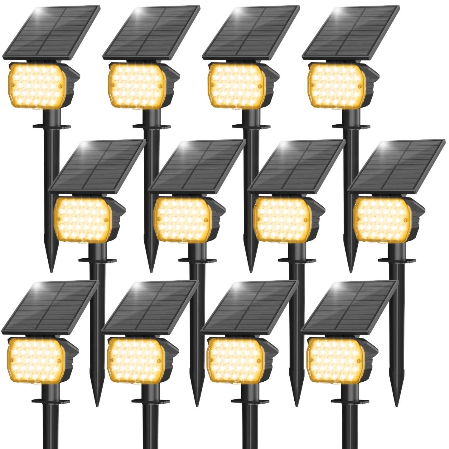 VOLISUN Solar Spot Lights, 27 LED, 3 Lighting Modes, IP67 Waterproof, 12 Pack, Warm White, Model 21464