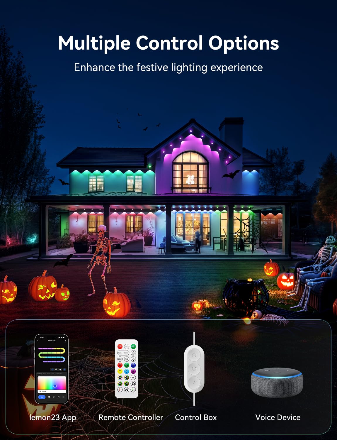 lemonlovely 360ft Permanent Outdoor Lights Pro, IP67 Waterproof, 264 IC+RGB LEDs, Smart APP/Remote, White, Model 2323