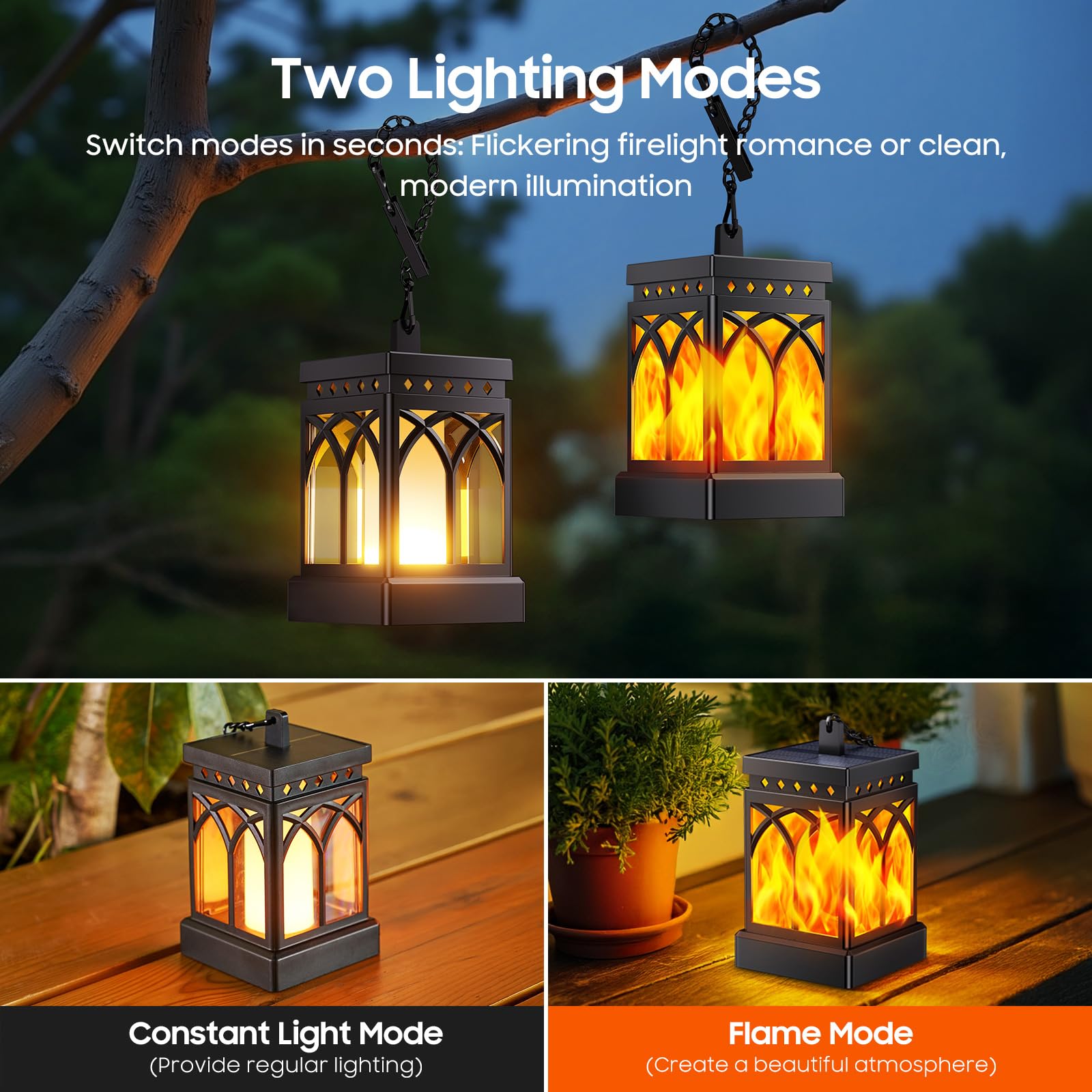 Kooper Solar Lanterns Outdoor Waterproof  Two Modes Hanging Solar Lantern Lights For Outside  Auto On/Off Lanterns Decorative Outdoor For Garden Table Yard Path Tree Patio Lawn Decor  Gifts  2 Pack