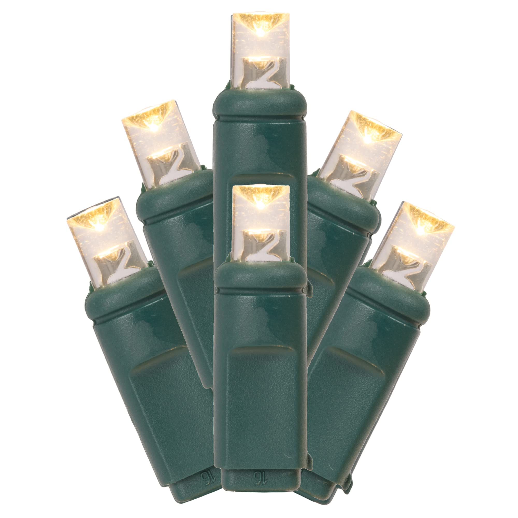 Vickerman 23' LED Warm White 5mm Single Mold Wide Angle Christmas Light Set, Green Wire