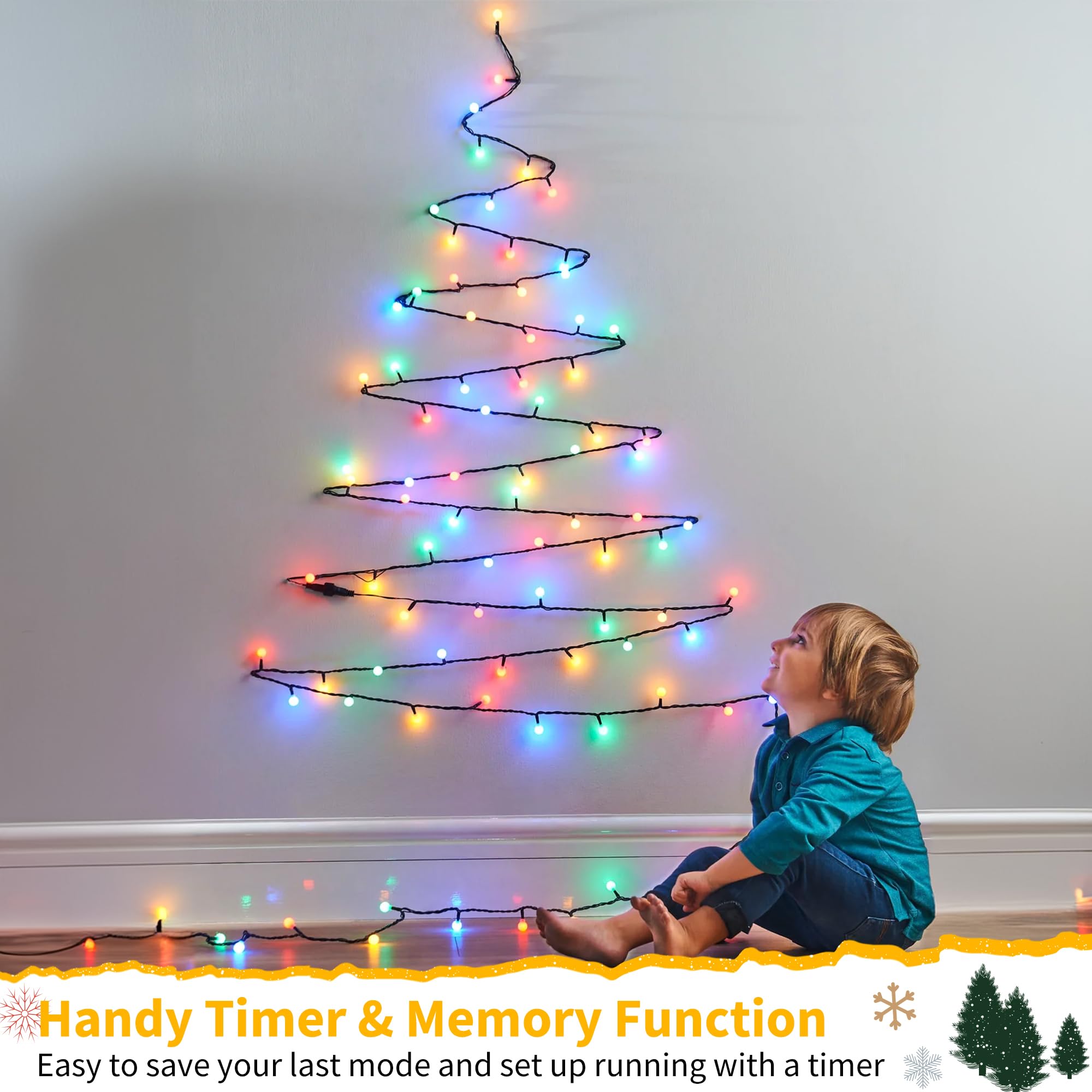 Brizled 66Ft 200 Led Color Changing String Lights, Warm White & Colored Christmas Lights, Dimmable Berry String Lights, Connecta