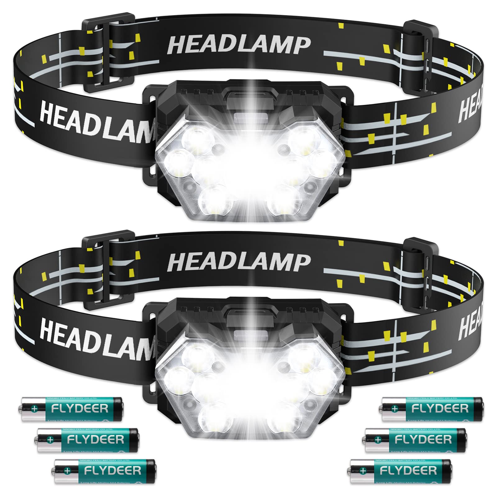 Lsnisni 9 LED Headlamp, 2000 Lumen, 6 Modes, IPX5 Waterproof, Lightweight, AAA Size, 2 Pack