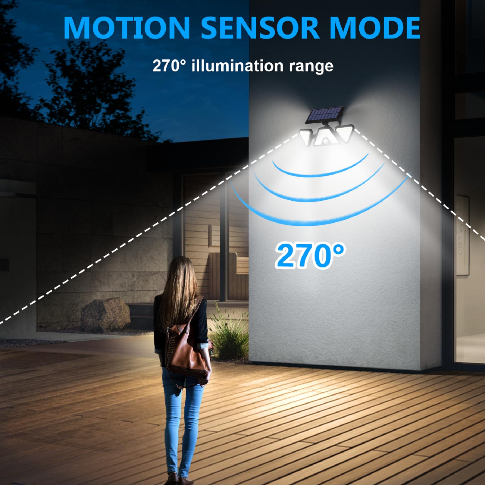 ZOOKKI Solar Flood Lights - 3 Heads Motion Sensor, 203 LED, IP65 Waterproof, 2 Pack, White, Model BS-B3