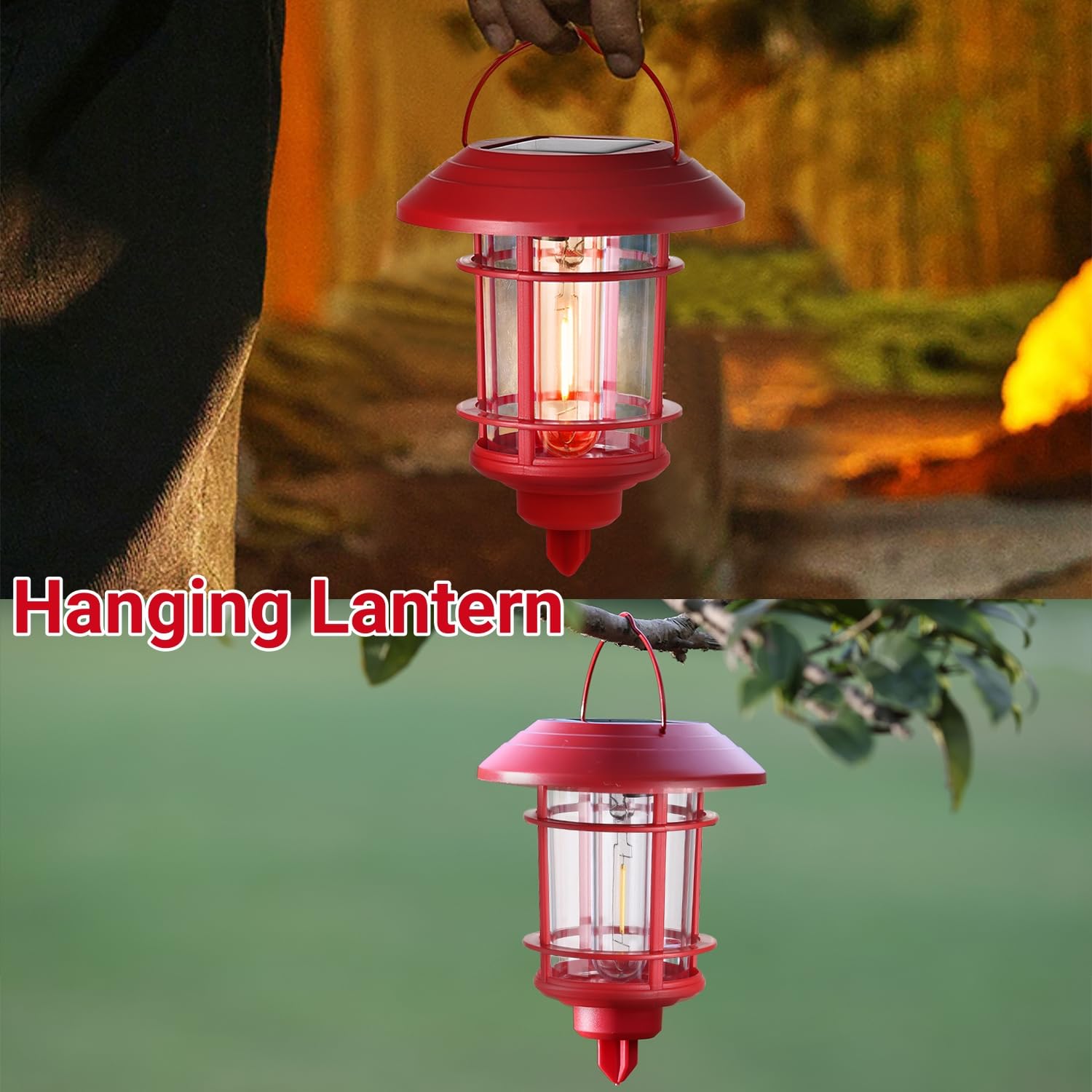 Dynaming 6 Pack Dual Use Solar Christmas Path Lights Outdoor, Hanging Lantern Solar Garden Light With Edison Bulb, Xmas Pathway