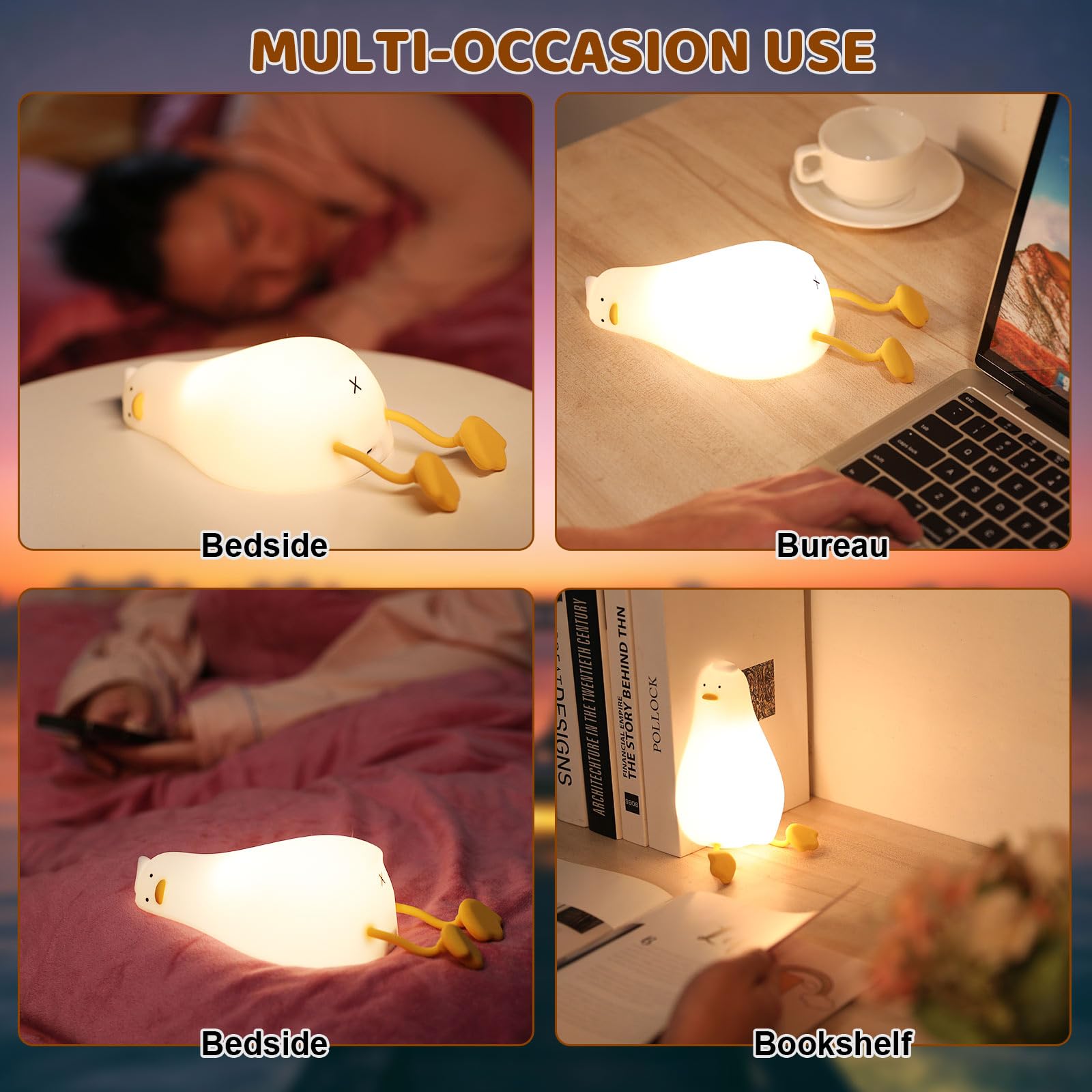 Hpewi Duck Night Light, Touch Control Dimmable Lamp, USB-C Charging, 1.37x3.93x10.43 inches, Yellow, Model ME-YD