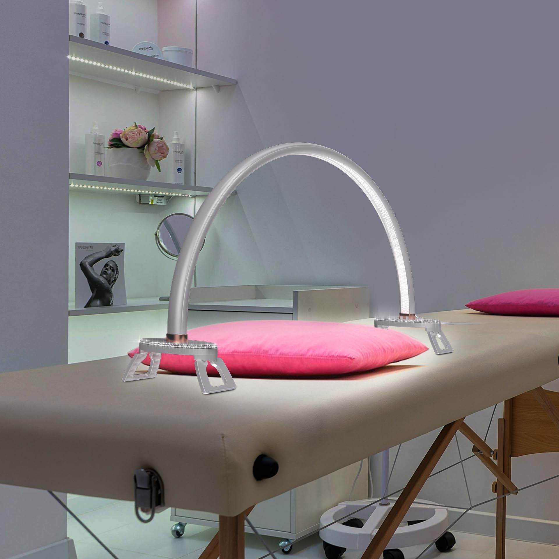 welltell Half Moon Light for Nail Desk, Brightness Adjustable, 24in White, Model HML-410-510-625