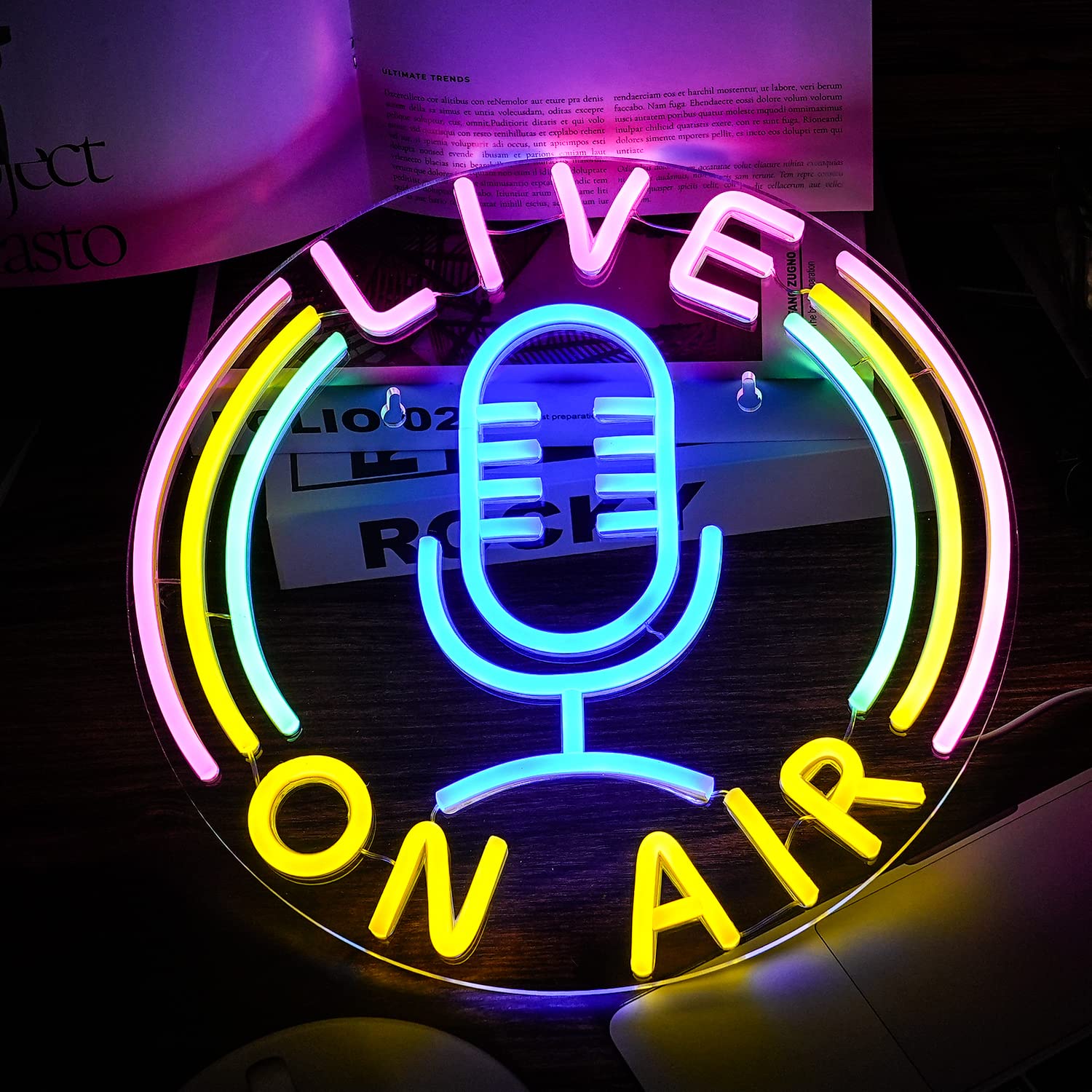 LISIGNVE Live On Air Neon Sign LED Wall Decor USB Powered 12.8inx12.8in Multicolored