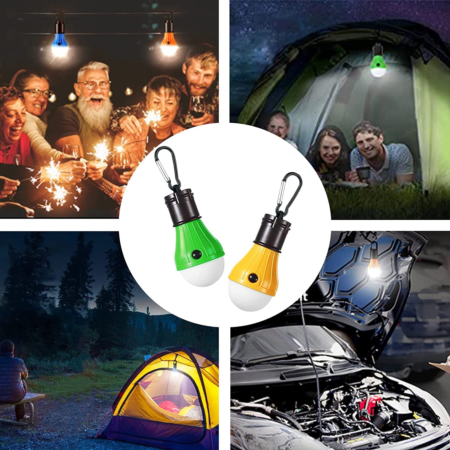 Jarxin LED Camping Tent Lantern, Portable Waterproof Light Bulb, Battery Powered, Multi-Color, 5 Pack