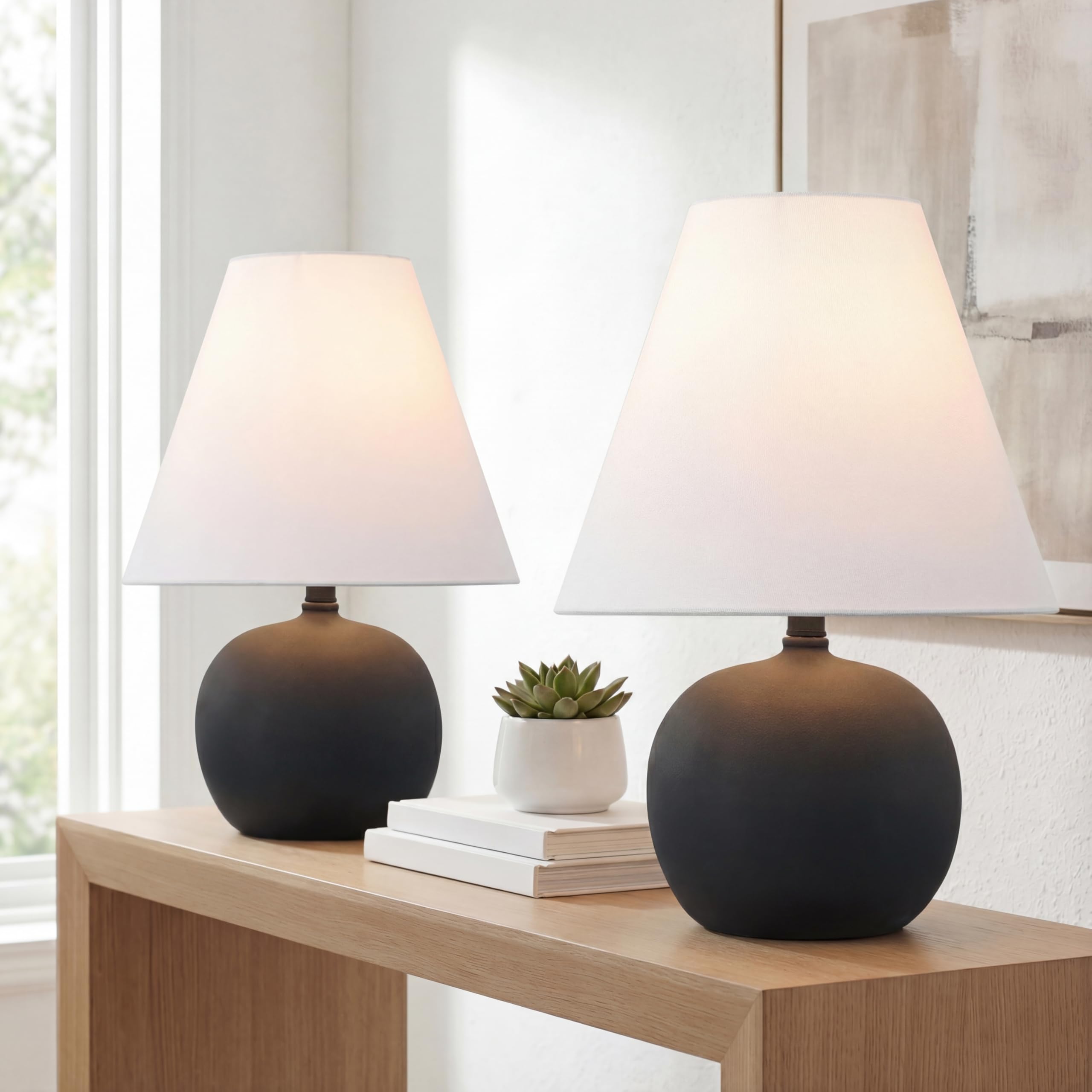 JONATHAN Y 18.25 Matte Black Modern Gourd LED Table Lamp Set of 2 for Bedroom, Scandinavian Resin Nightstand Lamps for Living Ro