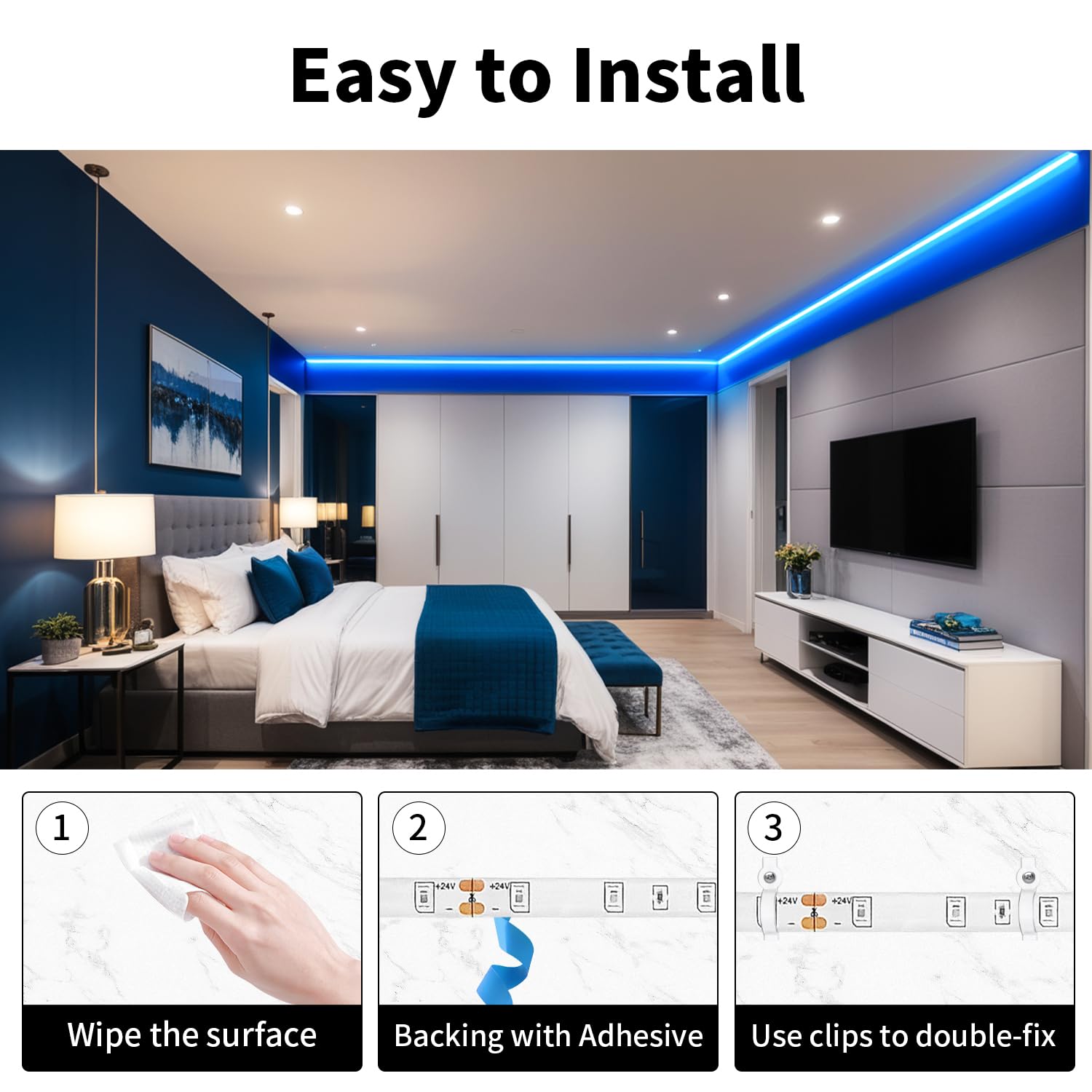 Inextstation 24V Blue Led Strip Light, 32.8Ft/10M Led Tape Light Smd2835 600 Leds Flexible Cuttable Led Light For Bedroom Kitche