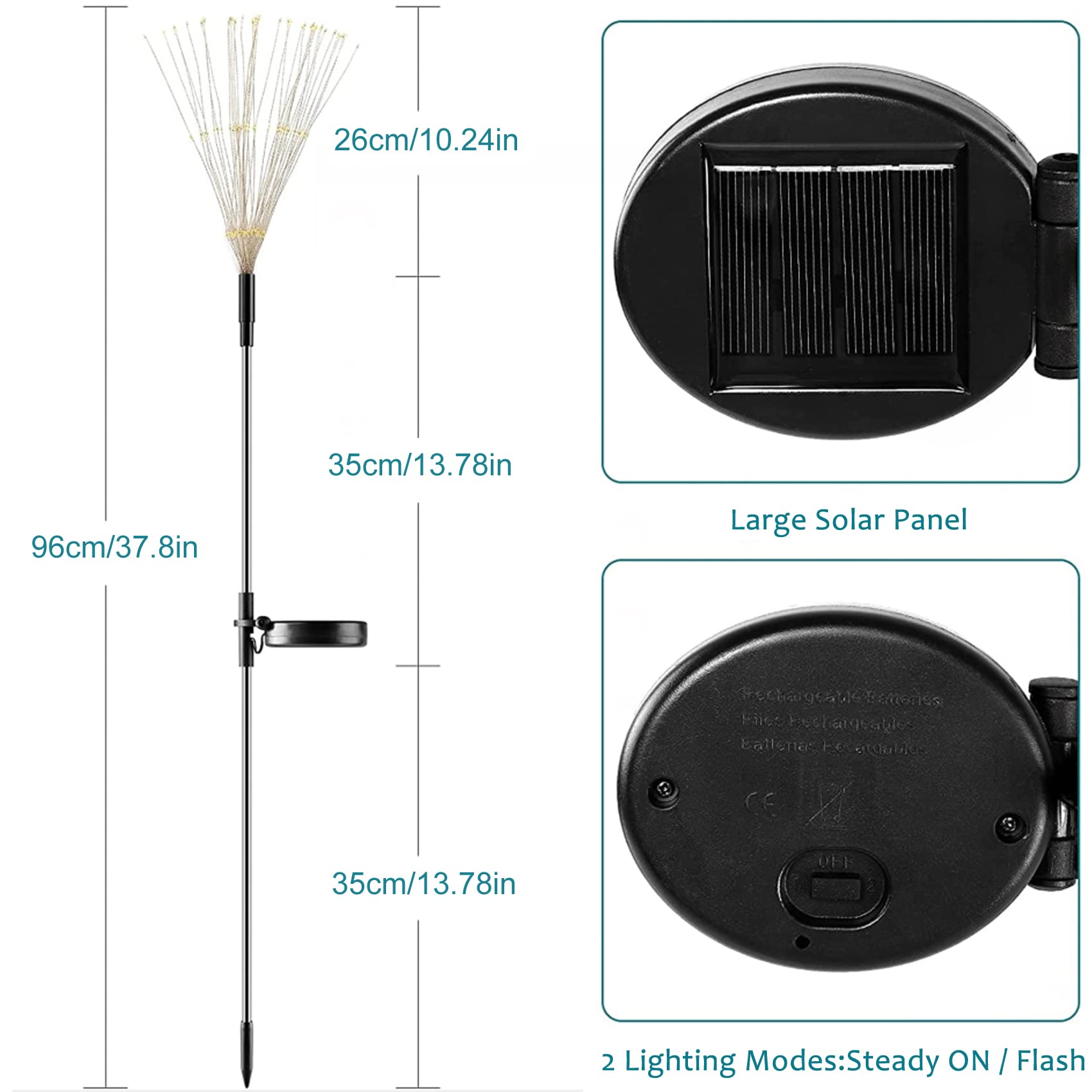 JJGoo Solar Garden Lights, 2 Pack 120 LEDs, Waterproof Outdoor Firework Lights, Purple