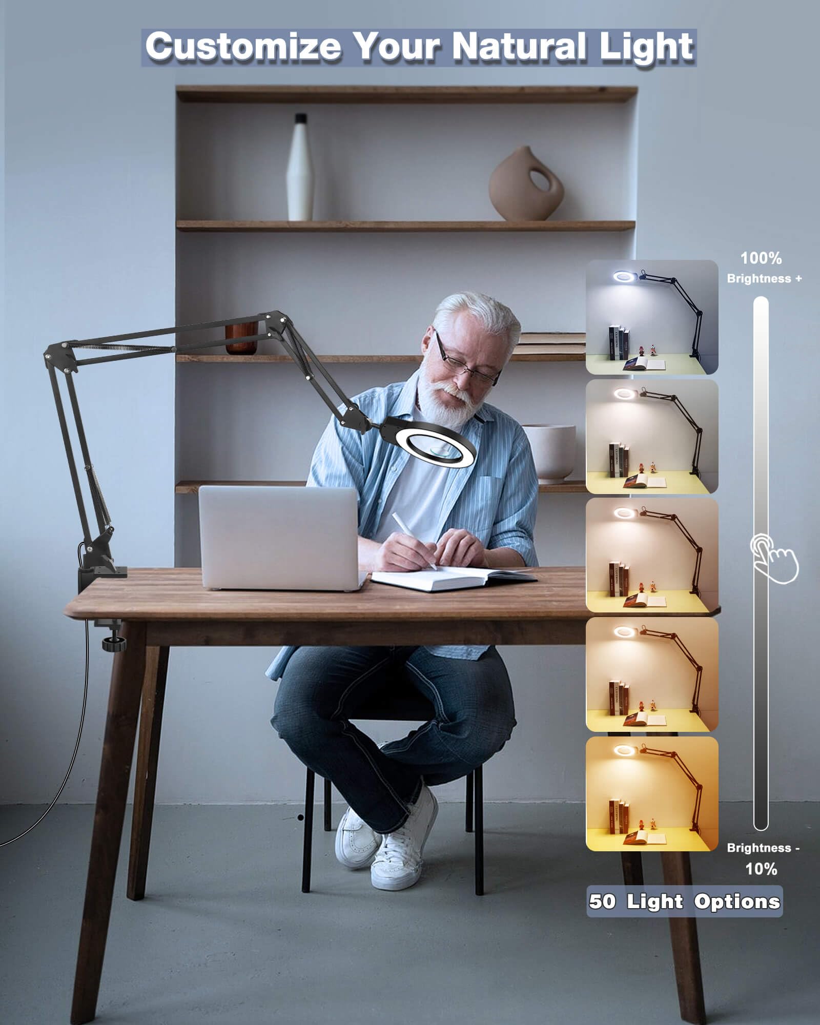 Noevsbig Magnifying Glass Light 10X 5X Swing Arm Desktop Stand Desk Lamp Close Work Up For Table Crafting, Reading, Sewing, Mode